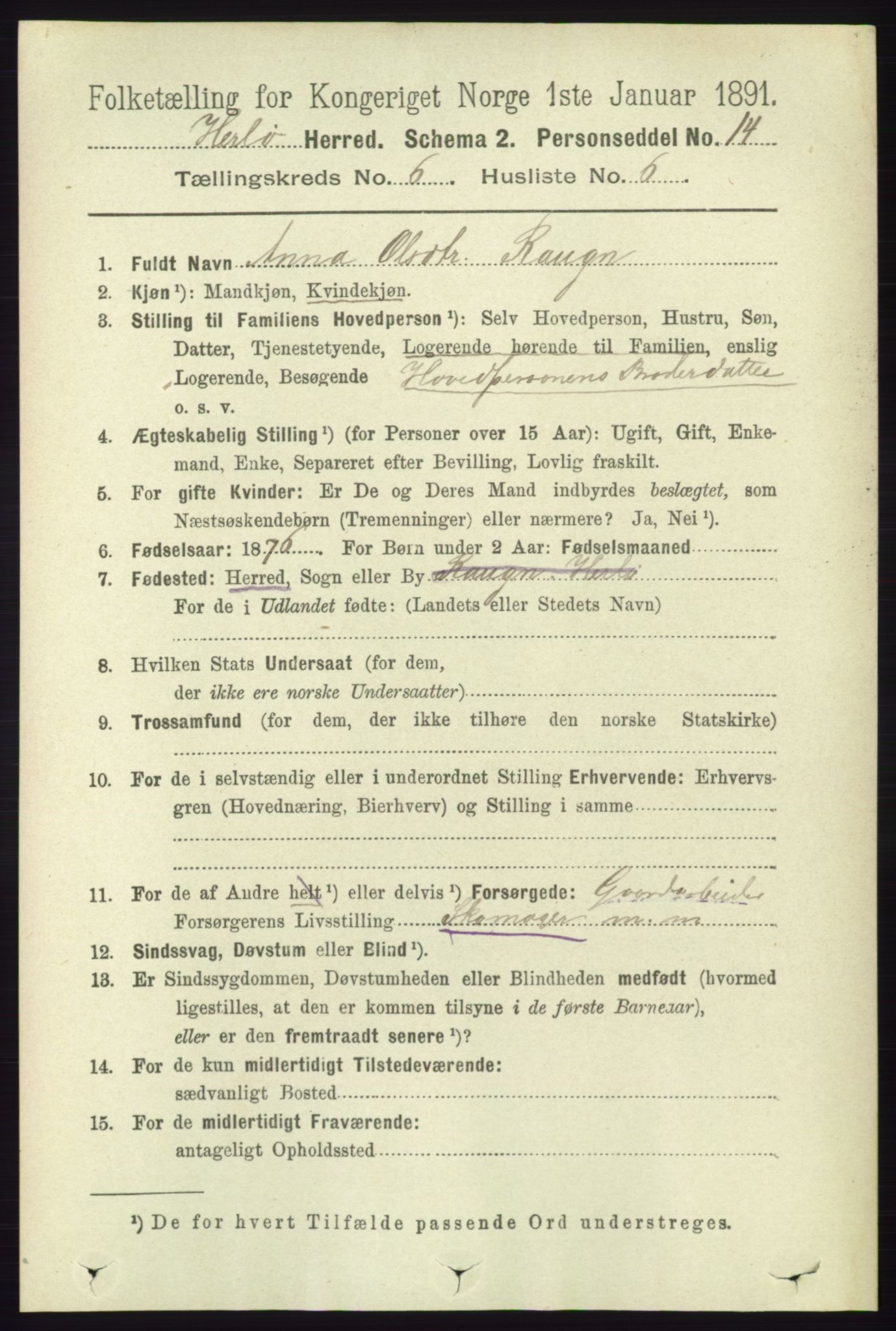 RA, 1891 census for 1258 Herdla, 1891, p. 2667