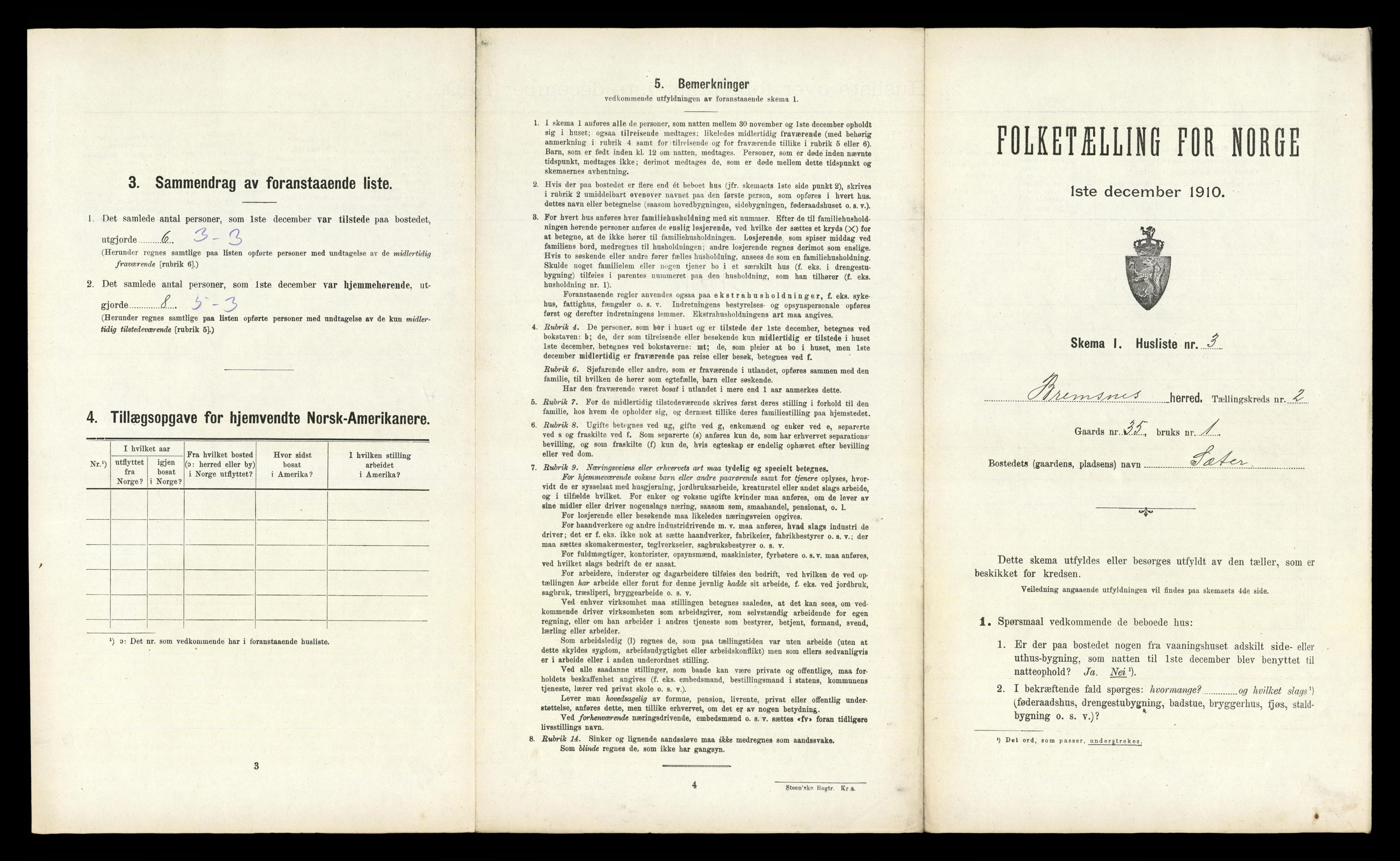 RA, 1910 census for Bremsnes, 1910, p. 242