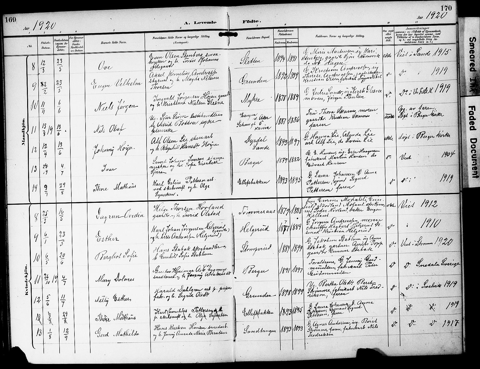 Strømm kirkebøker, AV/SAKO-A-322/G/Ga/L0004: Parish register (copy) no. I 4, 1897-1927, p. 169-170