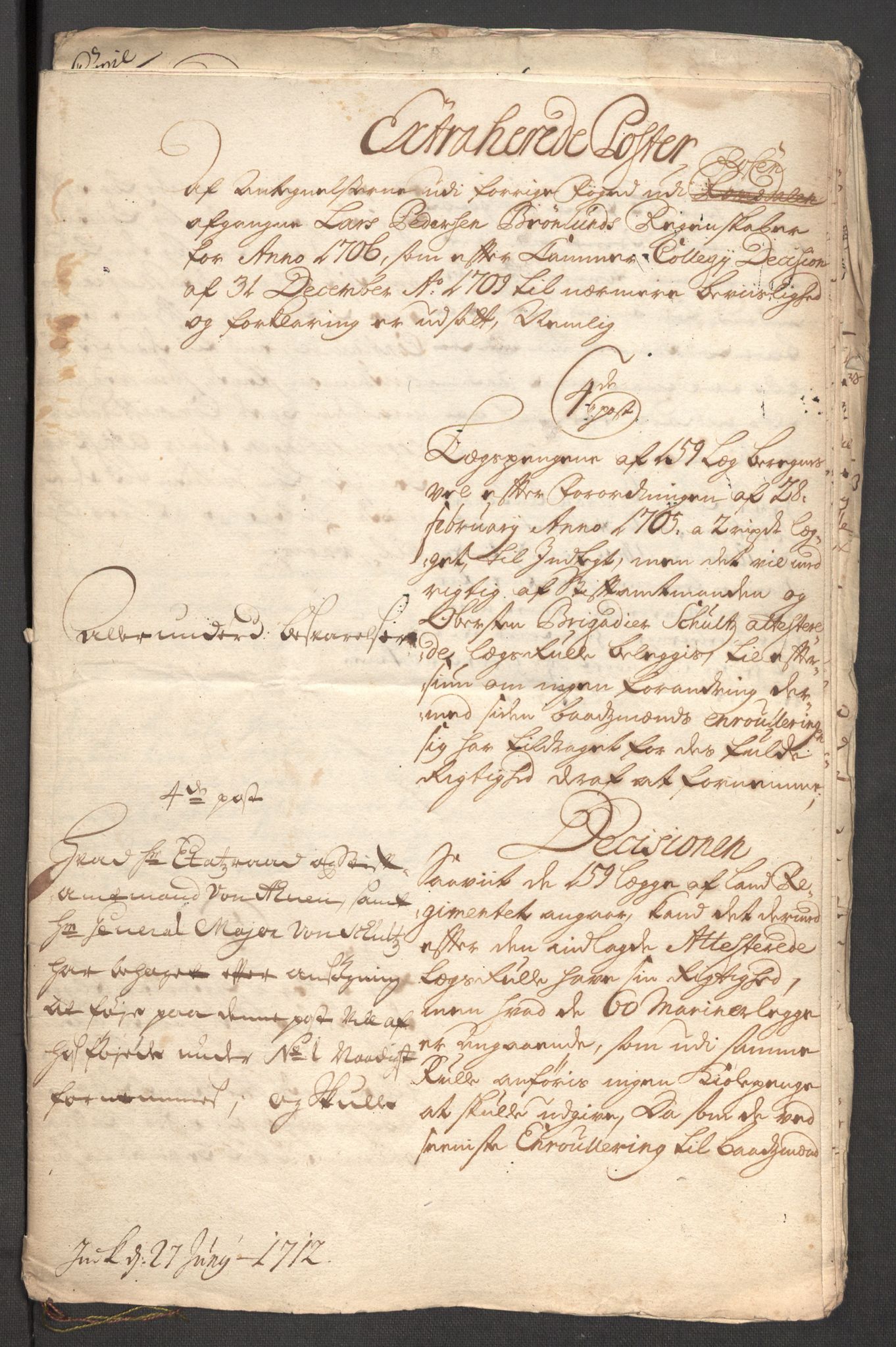 Rentekammeret inntil 1814, Reviderte regnskaper, Fogderegnskap, AV/RA-EA-4092/R57/L3857: Fogderegnskap Fosen, 1706-1707, p. 243