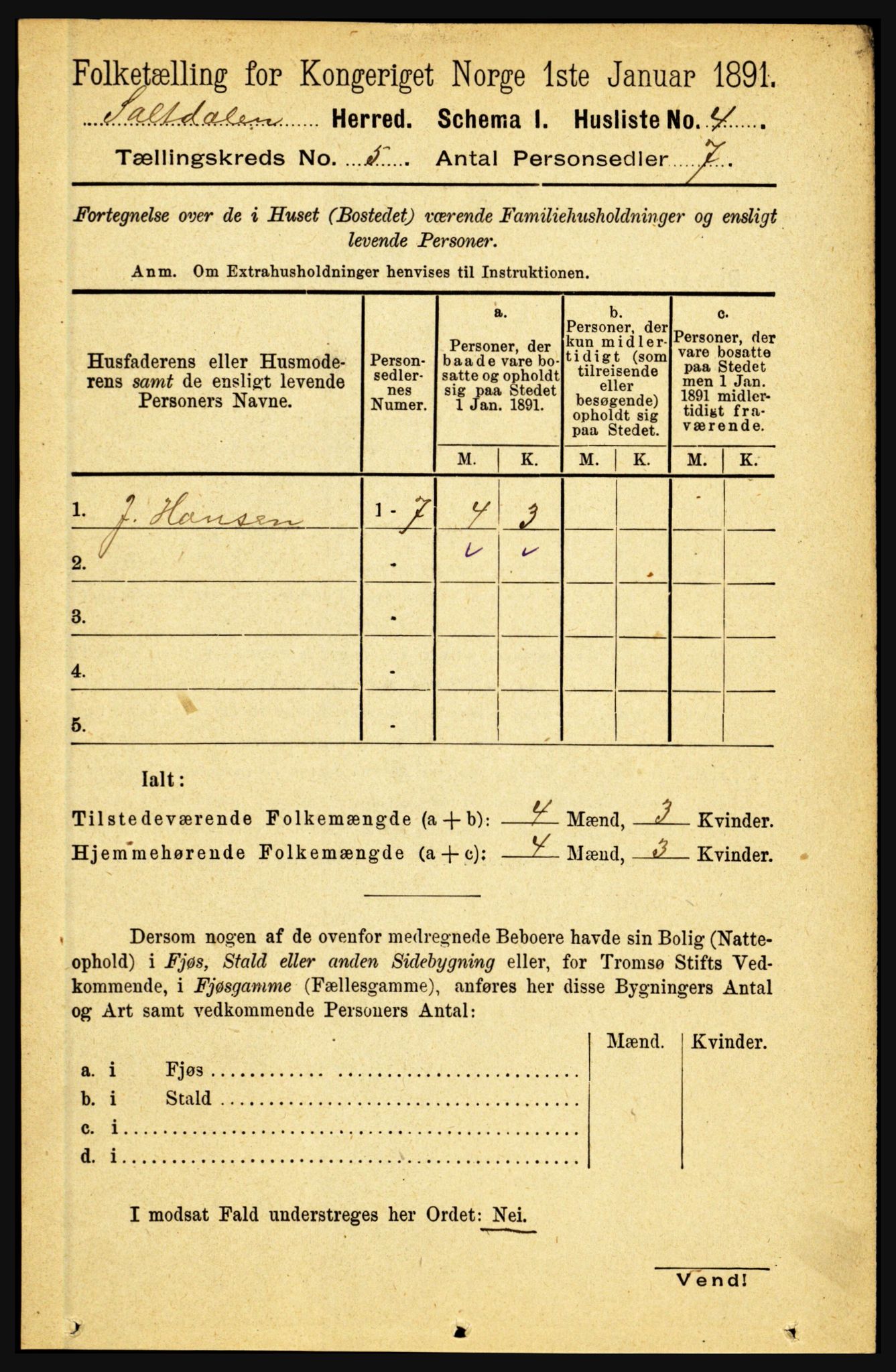 RA, 1891 census for 1840 Saltdal, 1891, p. 2718