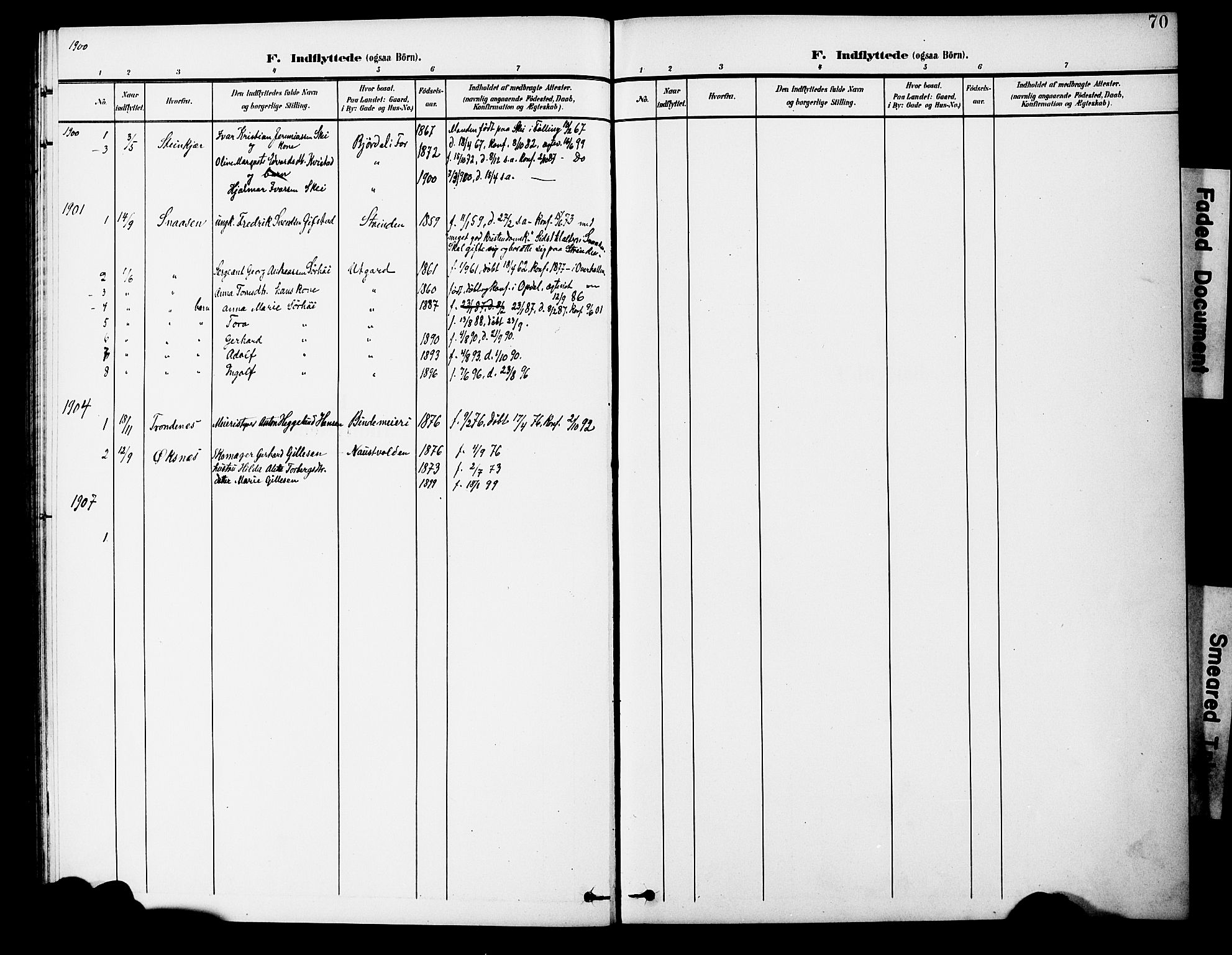 Ministerialprotokoller, klokkerbøker og fødselsregistre - Nord-Trøndelag, AV/SAT-A-1458/746/L0452: Parish register (official) no. 746A09, 1900-1908, p. 70