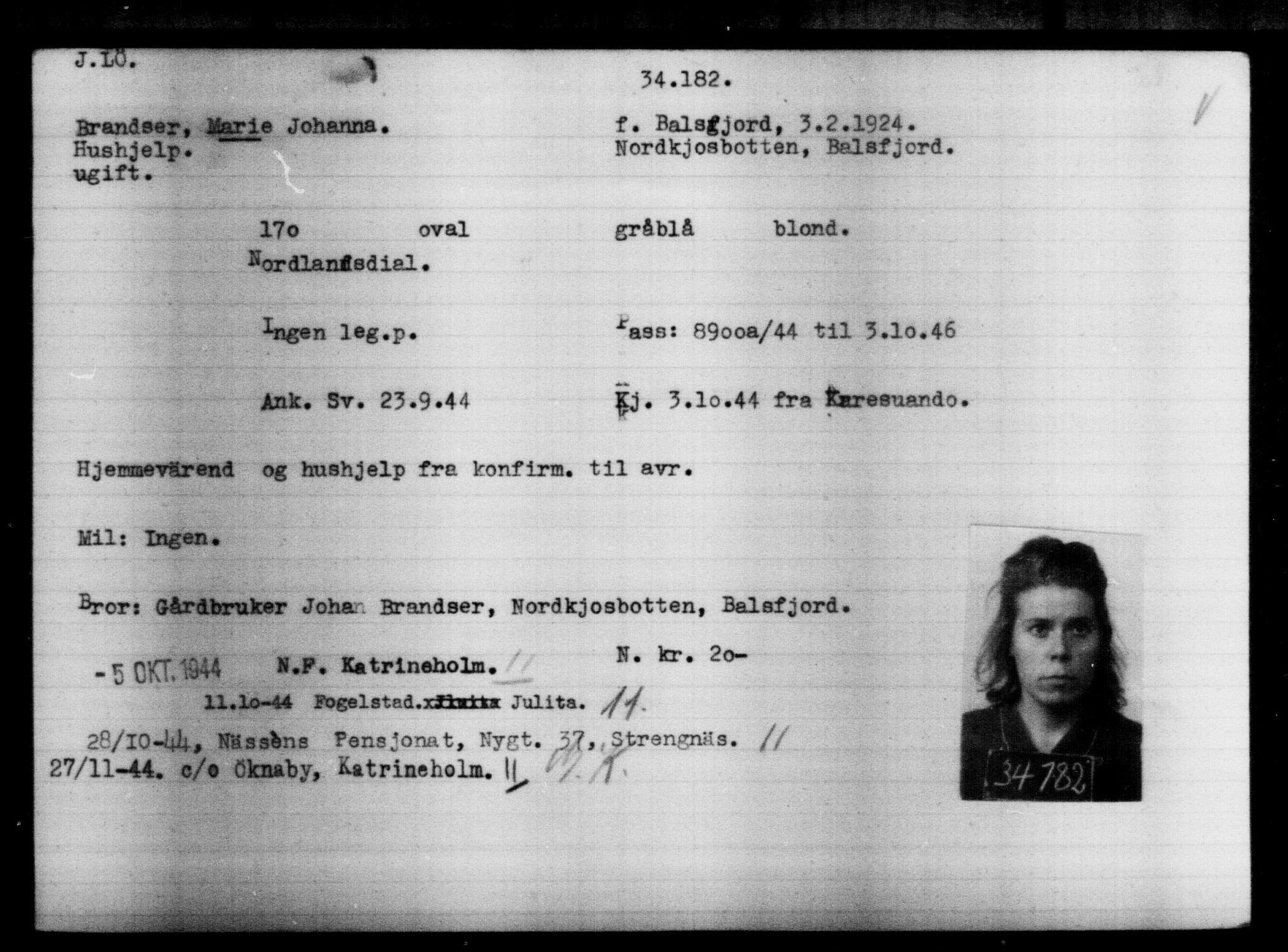 Utenriksstasjonene, Legasjonen i Stockholm, Flyktningkontoret, AV/RA-S-6753/V/Va/L0013: Kjesäterkartoteket, flyktninger med registreringsnr. 31500-34731, 1940-1945, p. 2830