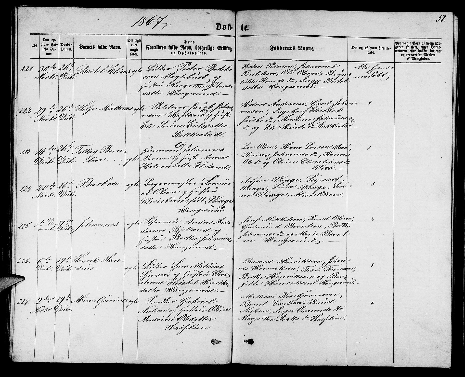 Torvastad sokneprestkontor, AV/SAST-A -101857/H/Ha/Hab/L0007: Parish register (copy) no. B 7, 1866-1873, p. 51