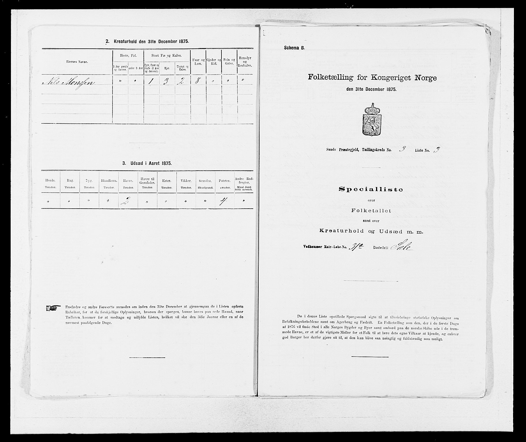 SAB, 1875 census for 1245P Sund, 1875, p. 232