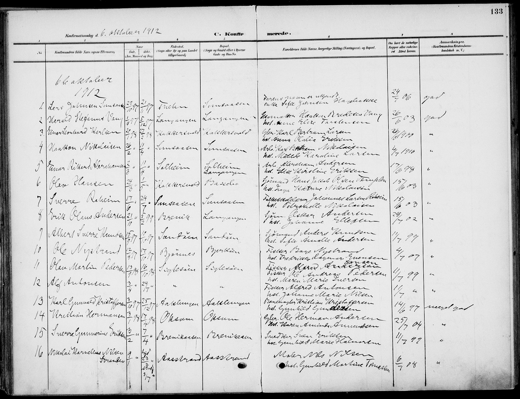 Eidanger kirkebøker, SAKO/A-261/F/Fa/L0013: Parish register (official) no. 13, 1900-1913, p. 133
