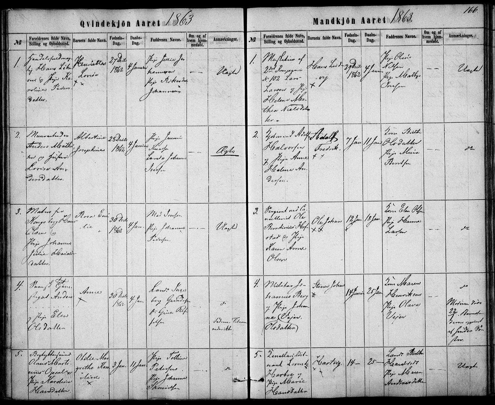 Rikshospitalet prestekontor Kirkebøker, AV/SAO-A-10309b/F/L0004: Parish register (official) no. 4, 1853-1870, p. 166
