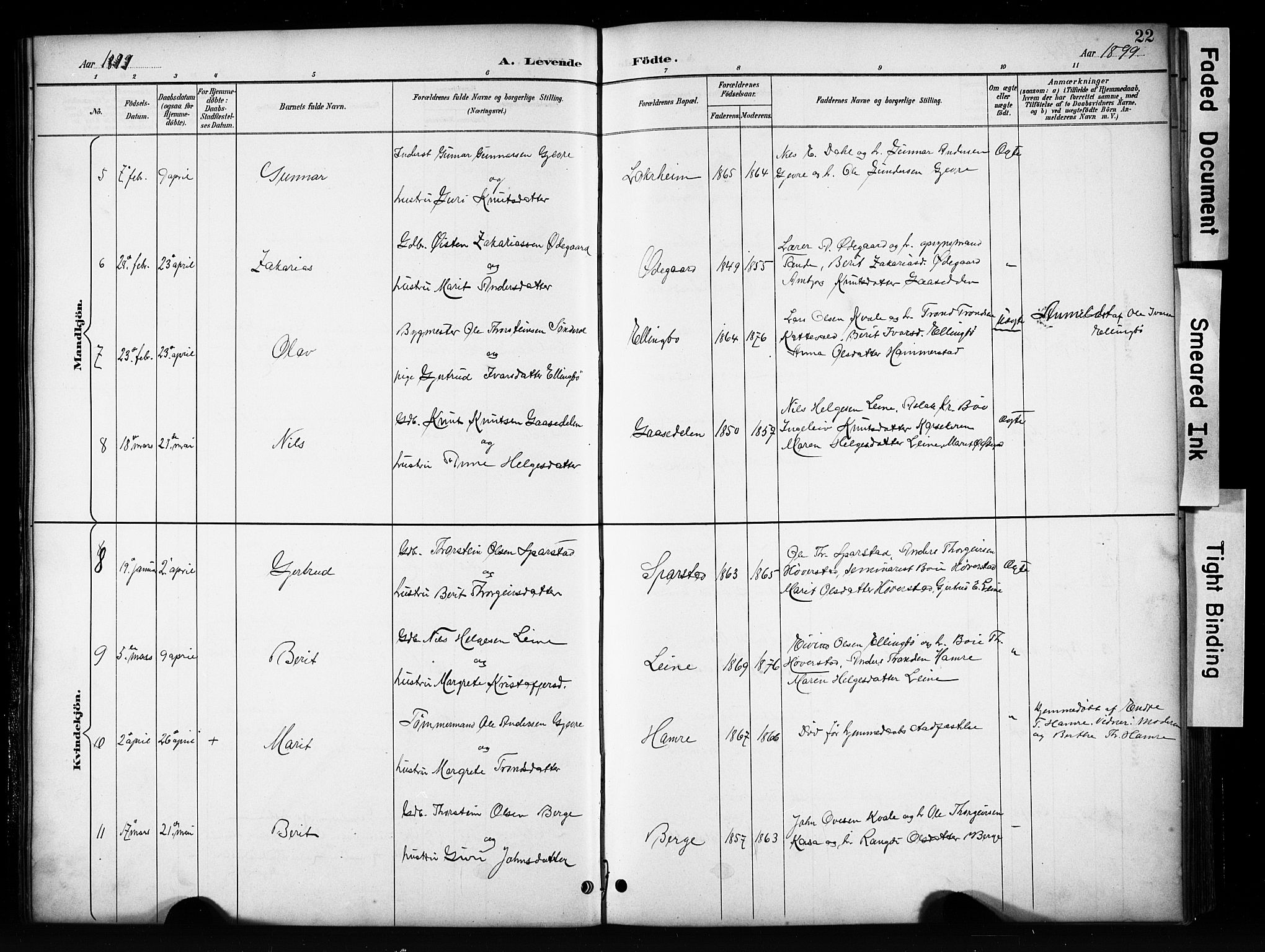 Vang prestekontor, Valdres, SAH/PREST-140/H/Hb/L0006: Parish register (copy) no. 6, 1893-1918, p. 22
