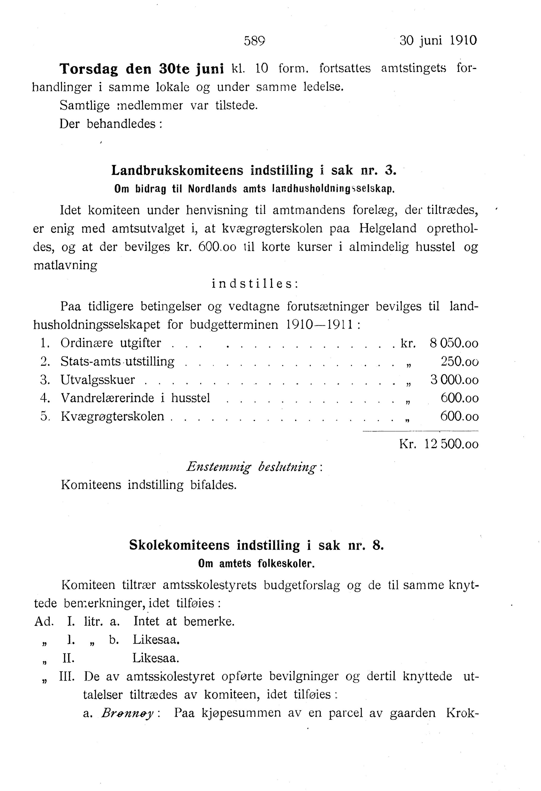 Nordland Fylkeskommune. Fylkestinget, AIN/NFK-17/176/A/Ac/L0033: Fylkestingsforhandlinger 1910, 1910, p. 589