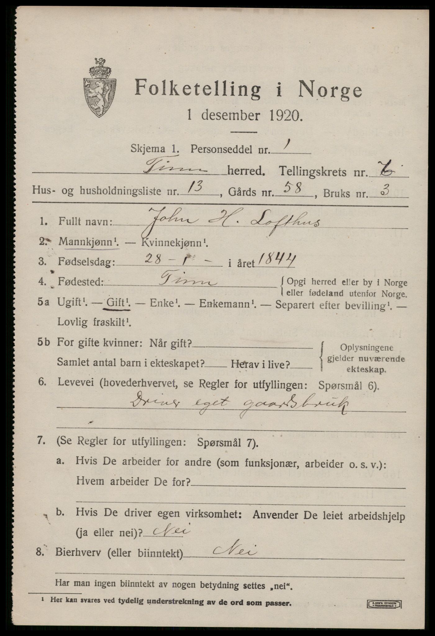 SAKO, 1920 census for Tinn, 1920, p. 4654