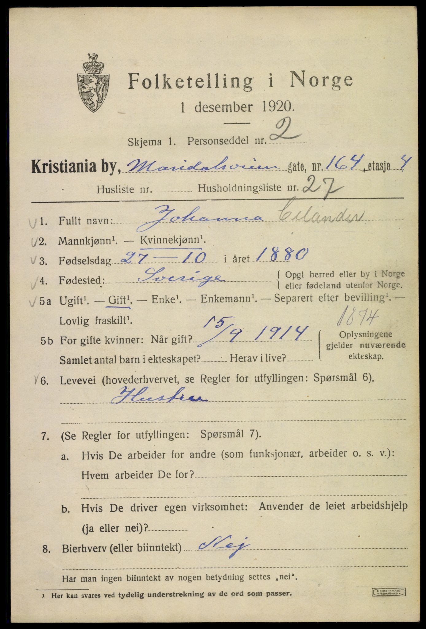 SAO, 1920 census for Kristiania, 1920, p. 382557