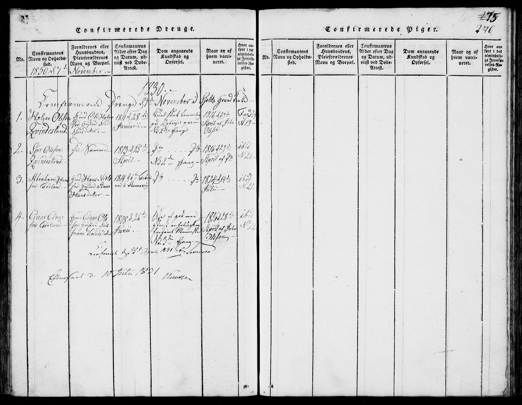 Skjold sokneprestkontor, SAST/A-101847/H/Ha/Hab/L0002: Parish register (copy) no. B 2 /1, 1815-1830, p. 276