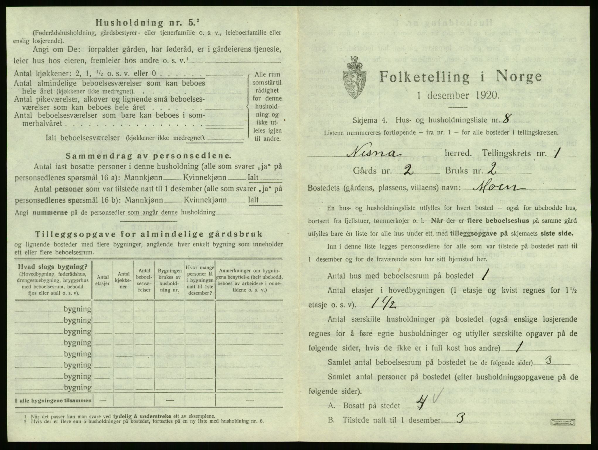 SAT, 1920 census for Nesna, 1920, p. 49