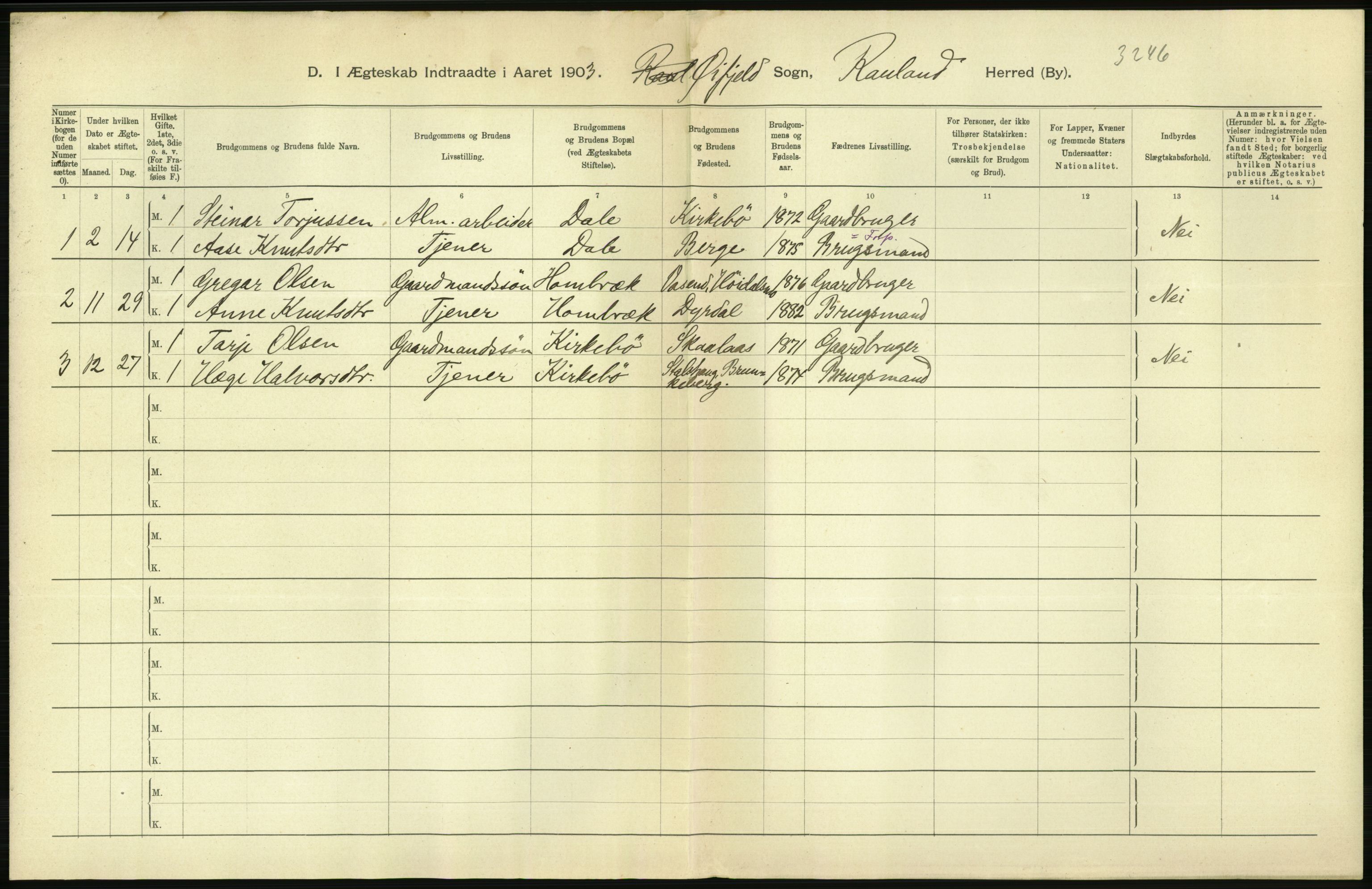 Statistisk sentralbyrå, Sosiodemografiske emner, Befolkning, AV/RA-S-2228/D/Df/Dfa/Dfaa/L0009: Bratsberg amt: Fødte, gifte, døde, 1903, p. 358