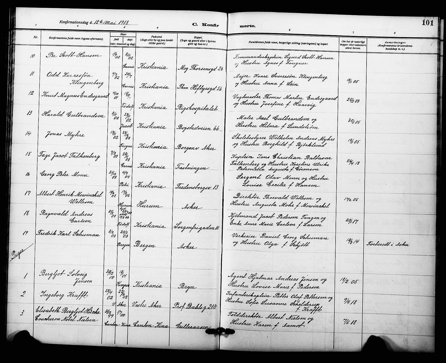 Garnisonsmenigheten Kirkebøker, AV/SAO-A-10846/F/Fa/L0015: Parish register (official) no. 15, 1915-1921, p. 101