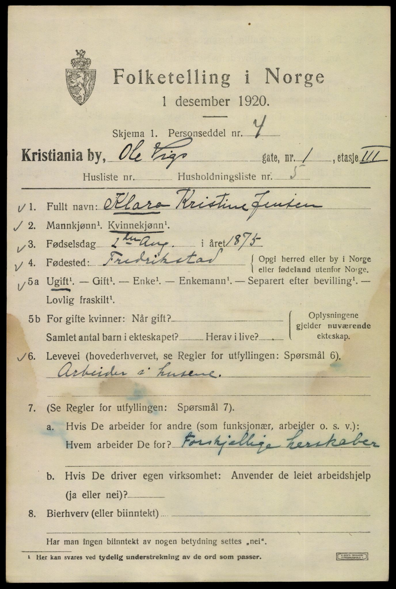 SAO, 1920 census for Kristiania, 1920, p. 432959