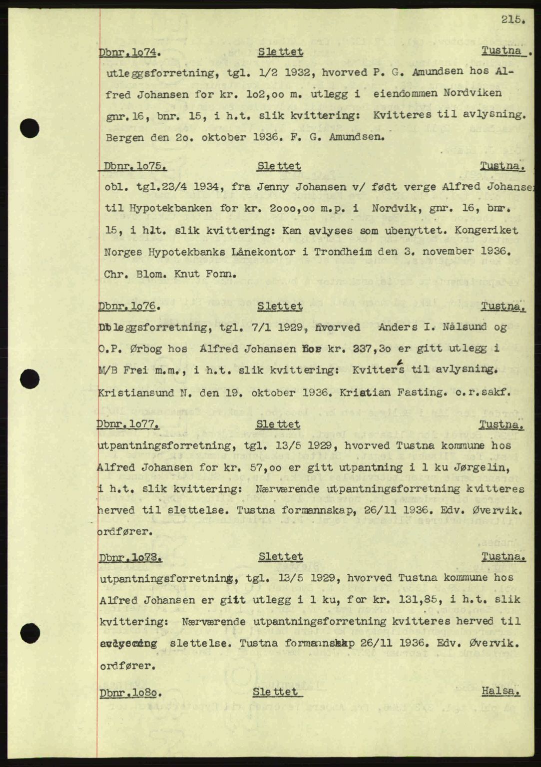 Nordmøre sorenskriveri, AV/SAT-A-4132/1/2/2Ca: Mortgage book no. C80, 1936-1939, Diary no: : 1074/1937