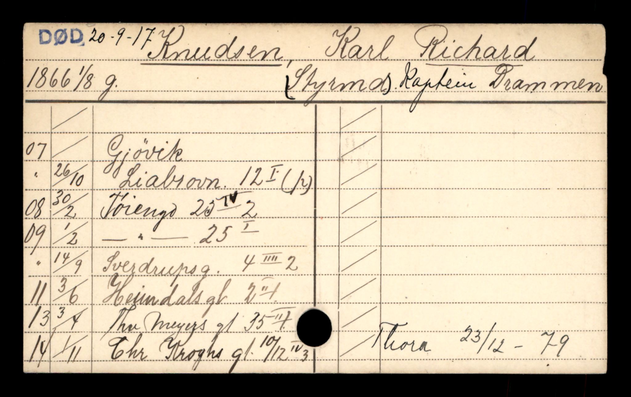 Oslo folkeregister, Registerkort, SAO/A-11715/D/Da/L0050: Menn: Knudsen Richard - Kristensen Jon, 1906-1919