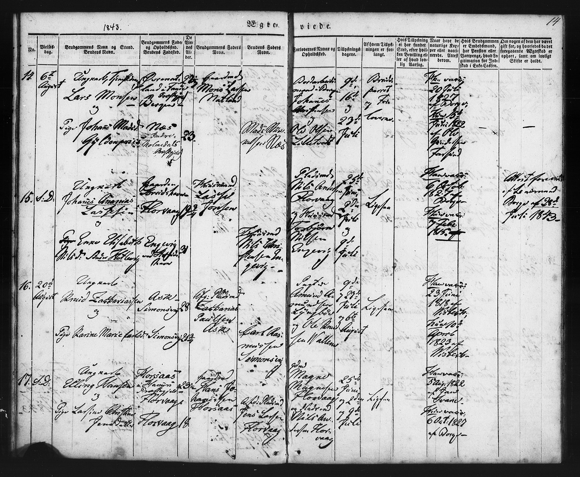 Askøy Sokneprestembete, AV/SAB-A-74101/H/Ha/Haa/Haaa/L0006: Parish register (official) no. A 6, 1840-1852, p. 14