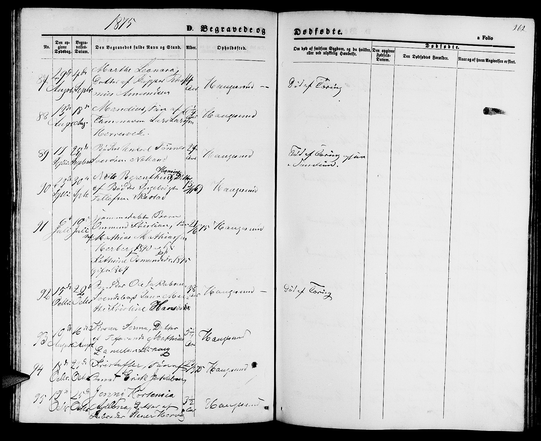 Haugesund sokneprestkontor, AV/SAST-A -101863/H/Ha/Hab/L0001: Parish register (copy) no. B 1, 1873-1881, p. 262