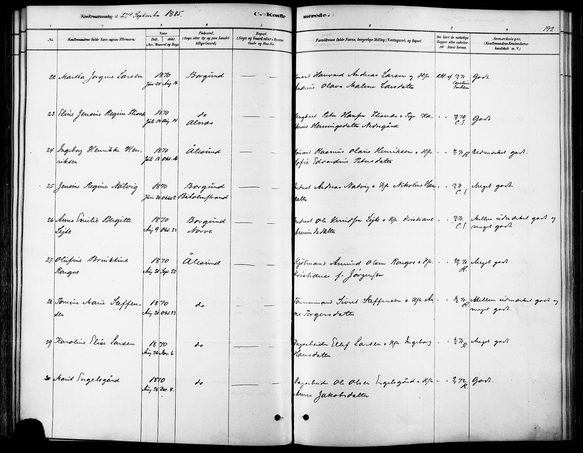 Ministerialprotokoller, klokkerbøker og fødselsregistre - Møre og Romsdal, AV/SAT-A-1454/529/L0454: Parish register (official) no. 529A04, 1878-1885, p. 192