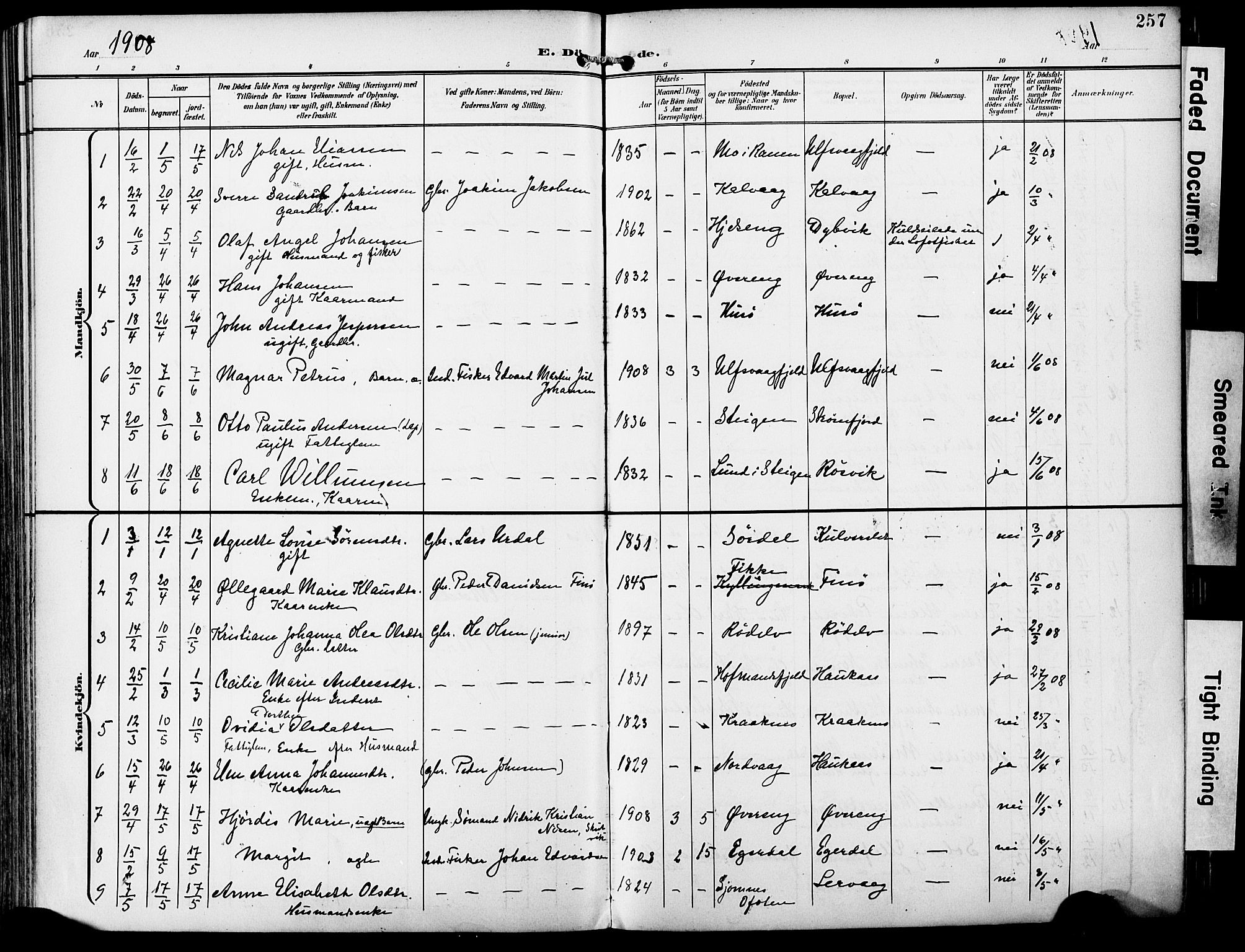 Ministerialprotokoller, klokkerbøker og fødselsregistre - Nordland, AV/SAT-A-1459/859/L0848: Parish register (official) no. 859A08, 1900-1912, p. 257