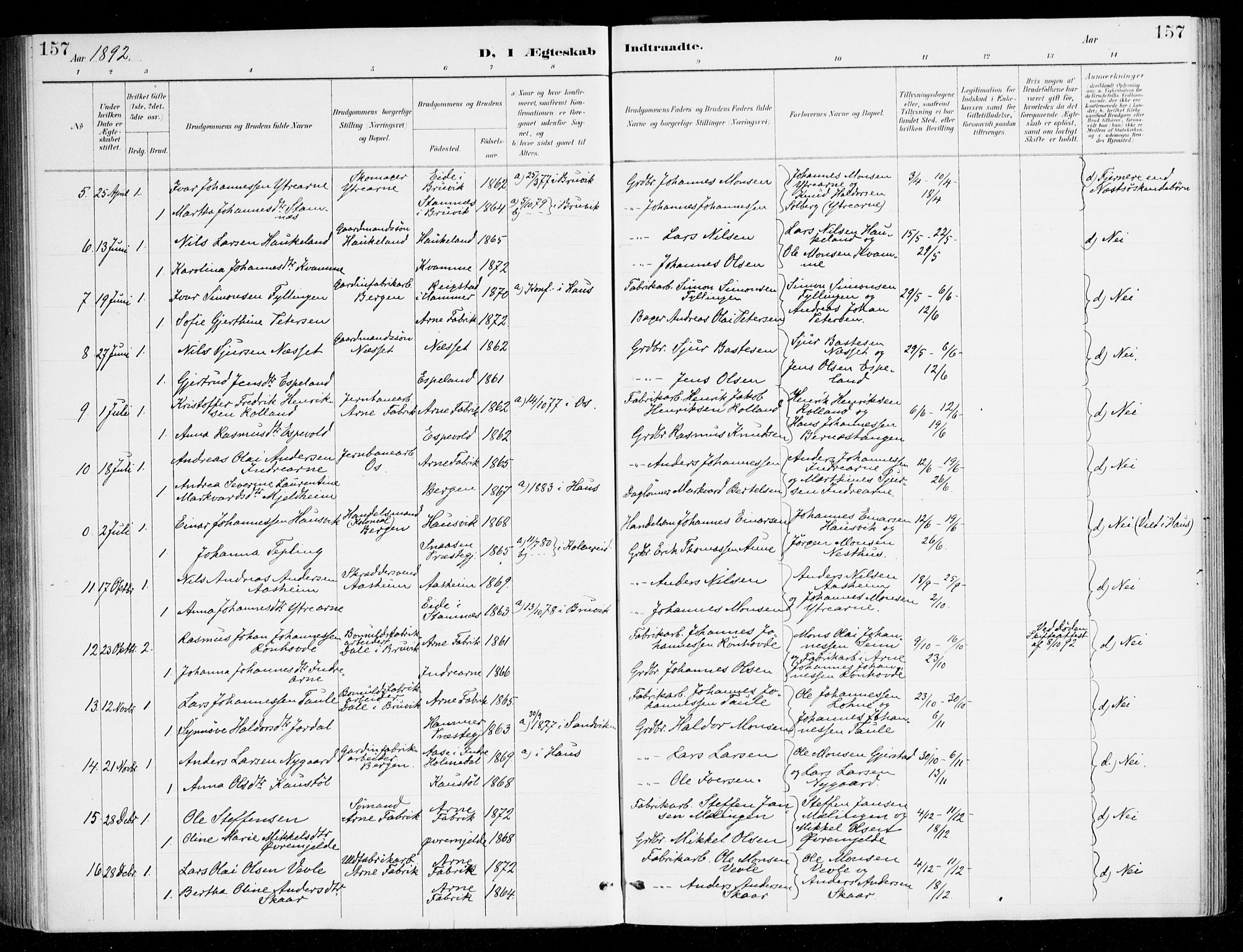 Haus sokneprestembete, AV/SAB-A-75601/H/Haa/Haad/L0001: Parish register (official) no. D 1, 1887-1898, p. 157