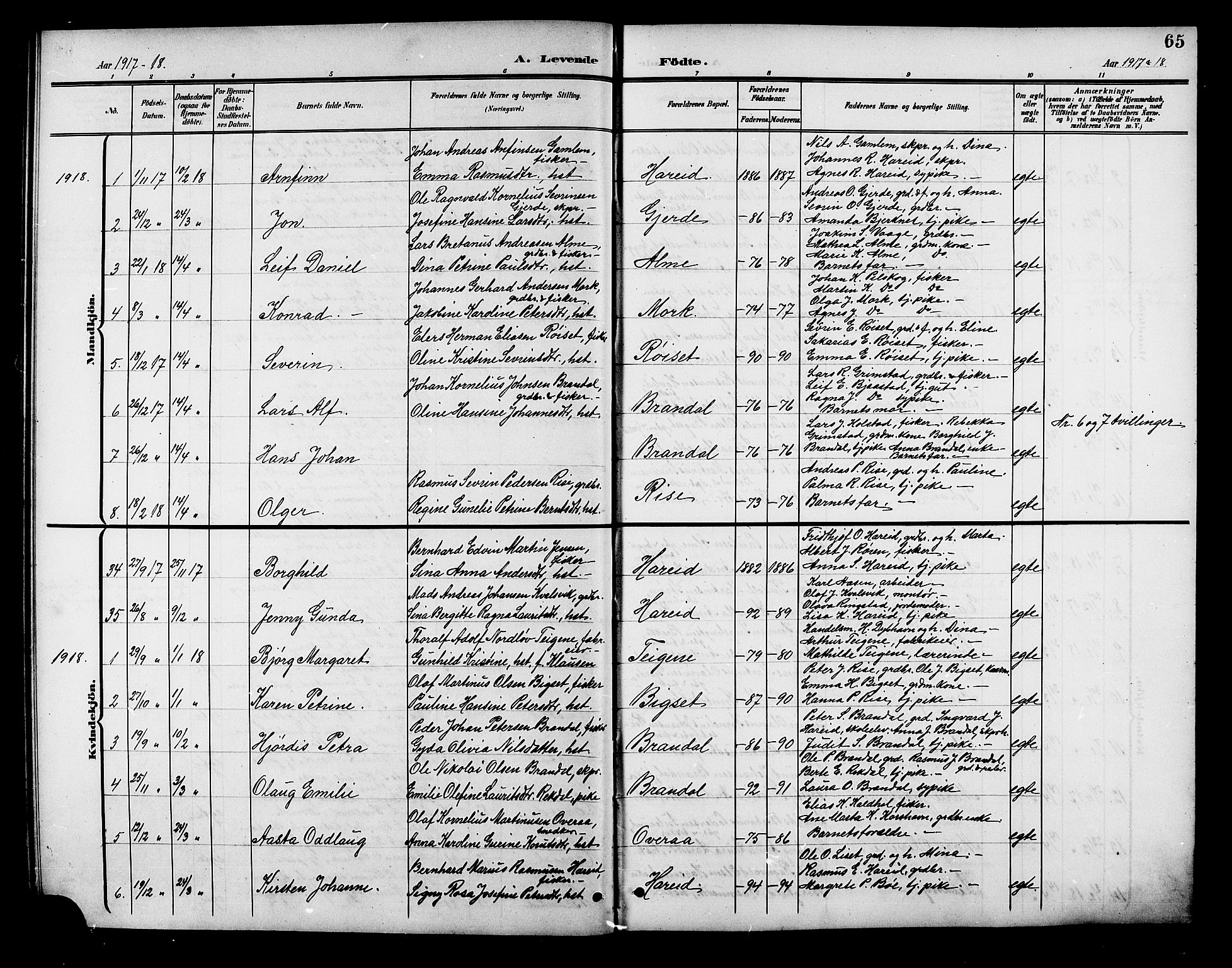 Ministerialprotokoller, klokkerbøker og fødselsregistre - Møre og Romsdal, AV/SAT-A-1454/510/L0126: Parish register (copy) no. 510C03, 1900-1922, p. 65