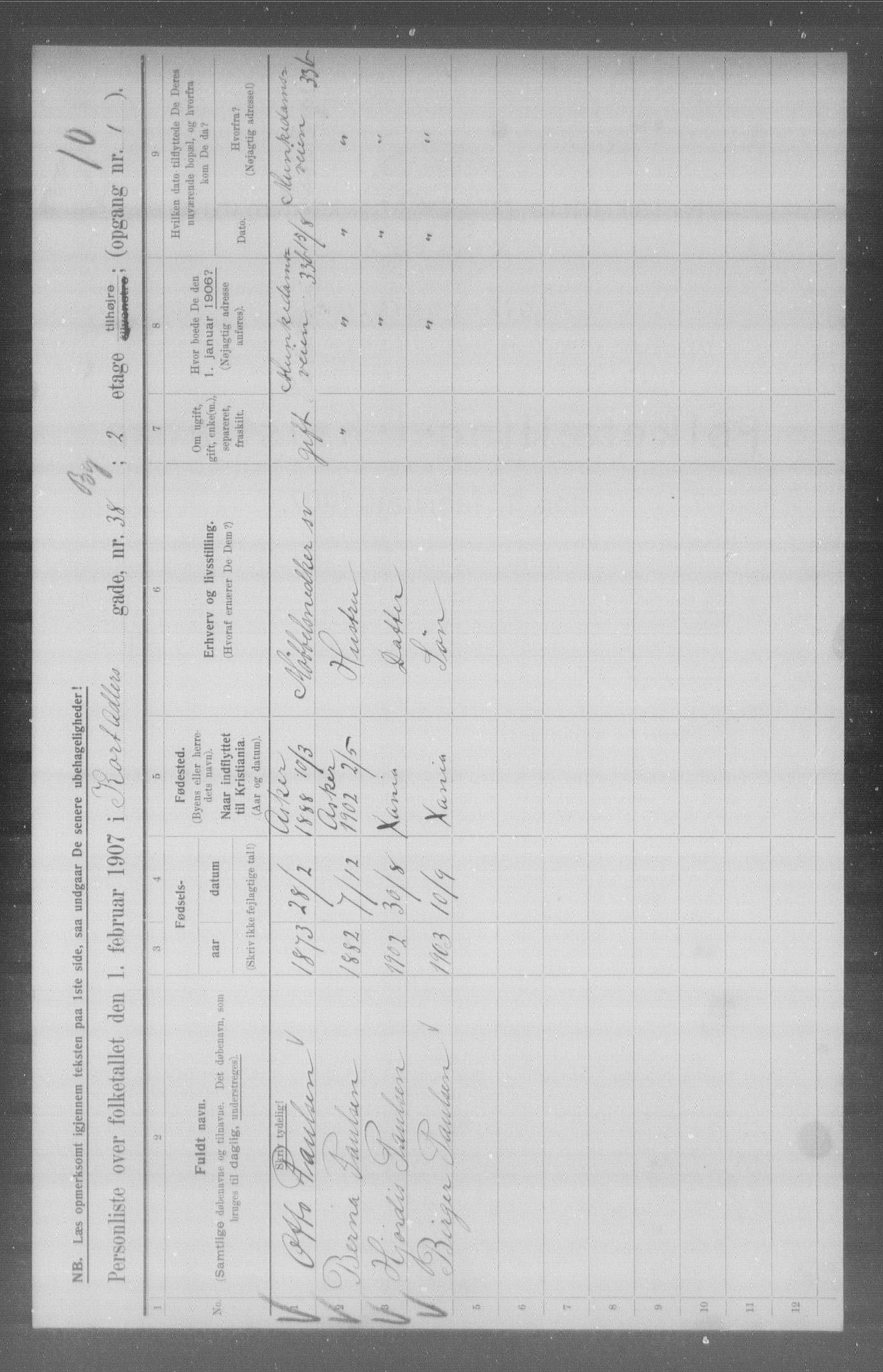 OBA, Municipal Census 1907 for Kristiania, 1907, p. 7122