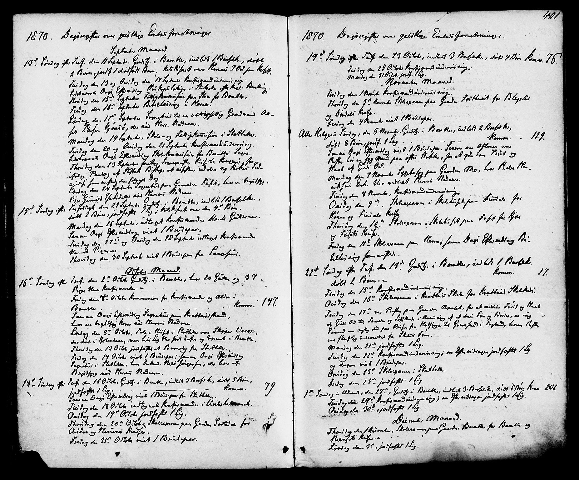 Bamble kirkebøker, SAKO/A-253/F/Fa/L0006: Parish register (official) no. I 6, 1869-1877, p. 401