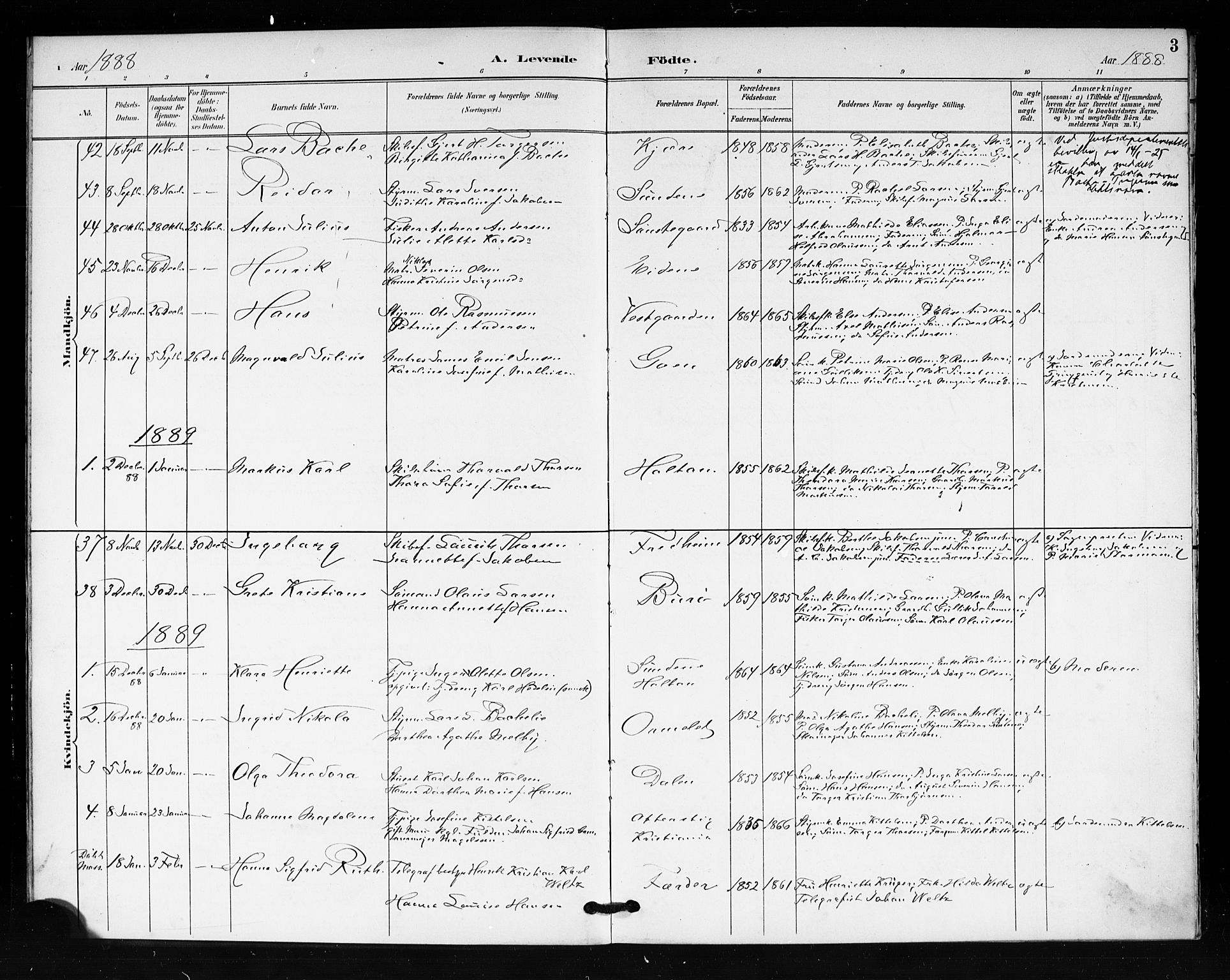 Tjøme kirkebøker, AV/SAKO-A-328/F/Fa/L0002: Parish register (official) no. I 2, 1888-1890, p. 3