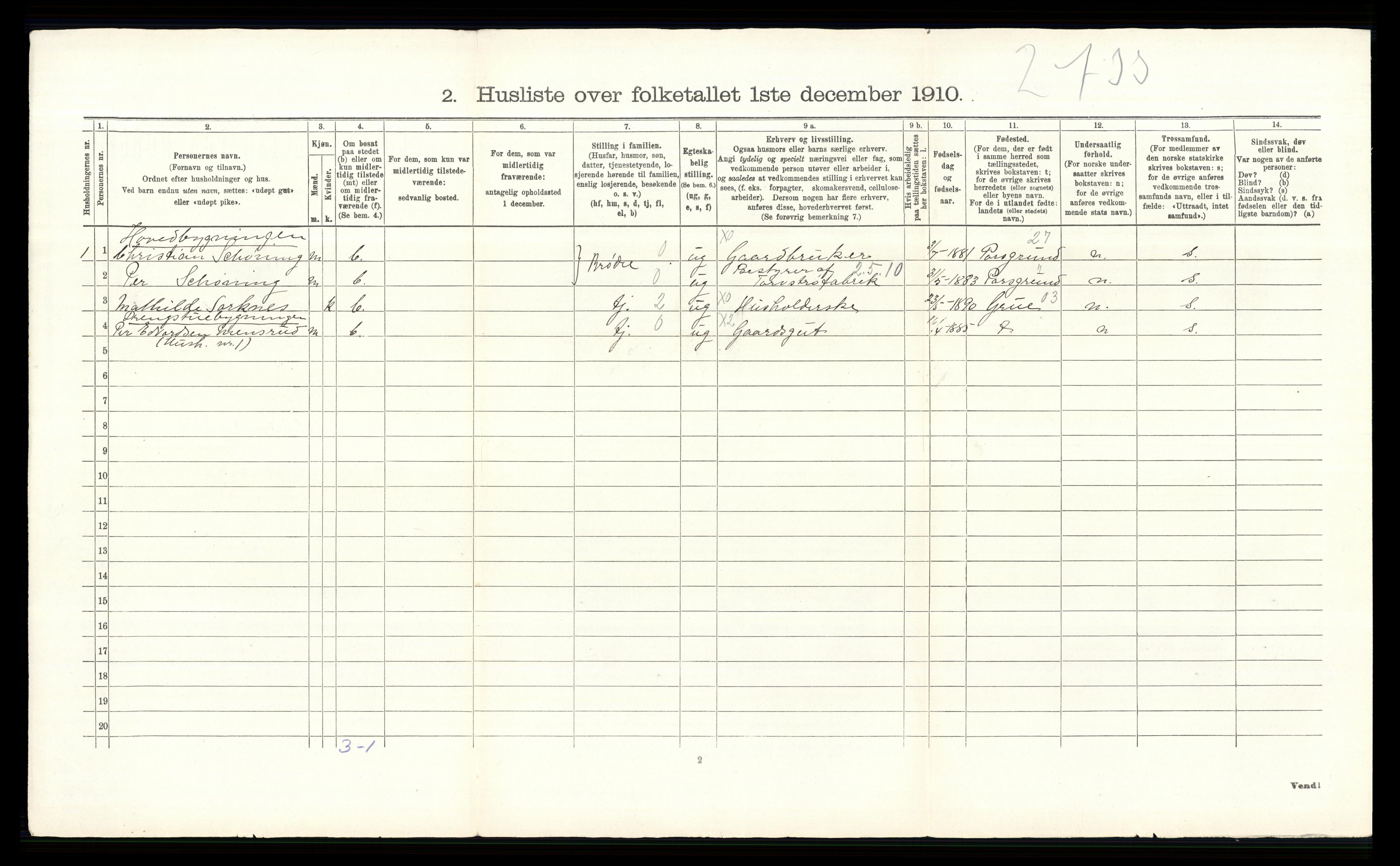 RA, 1910 census for Vinger, 1910, p. 90