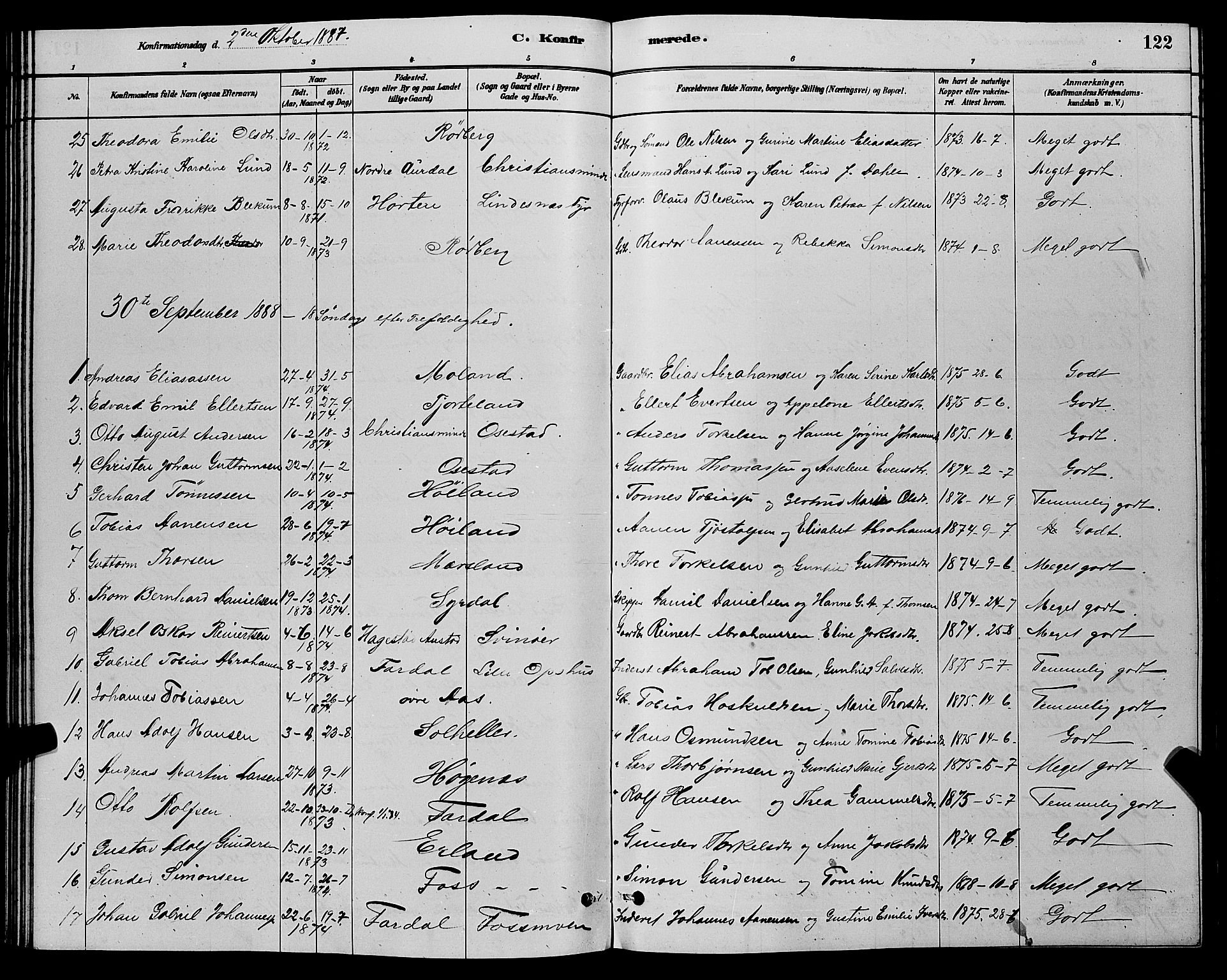 Sør-Audnedal sokneprestkontor, AV/SAK-1111-0039/F/Fb/Fbb/L0005: Parish register (copy) no. B 5, 1880-1892, p. 122