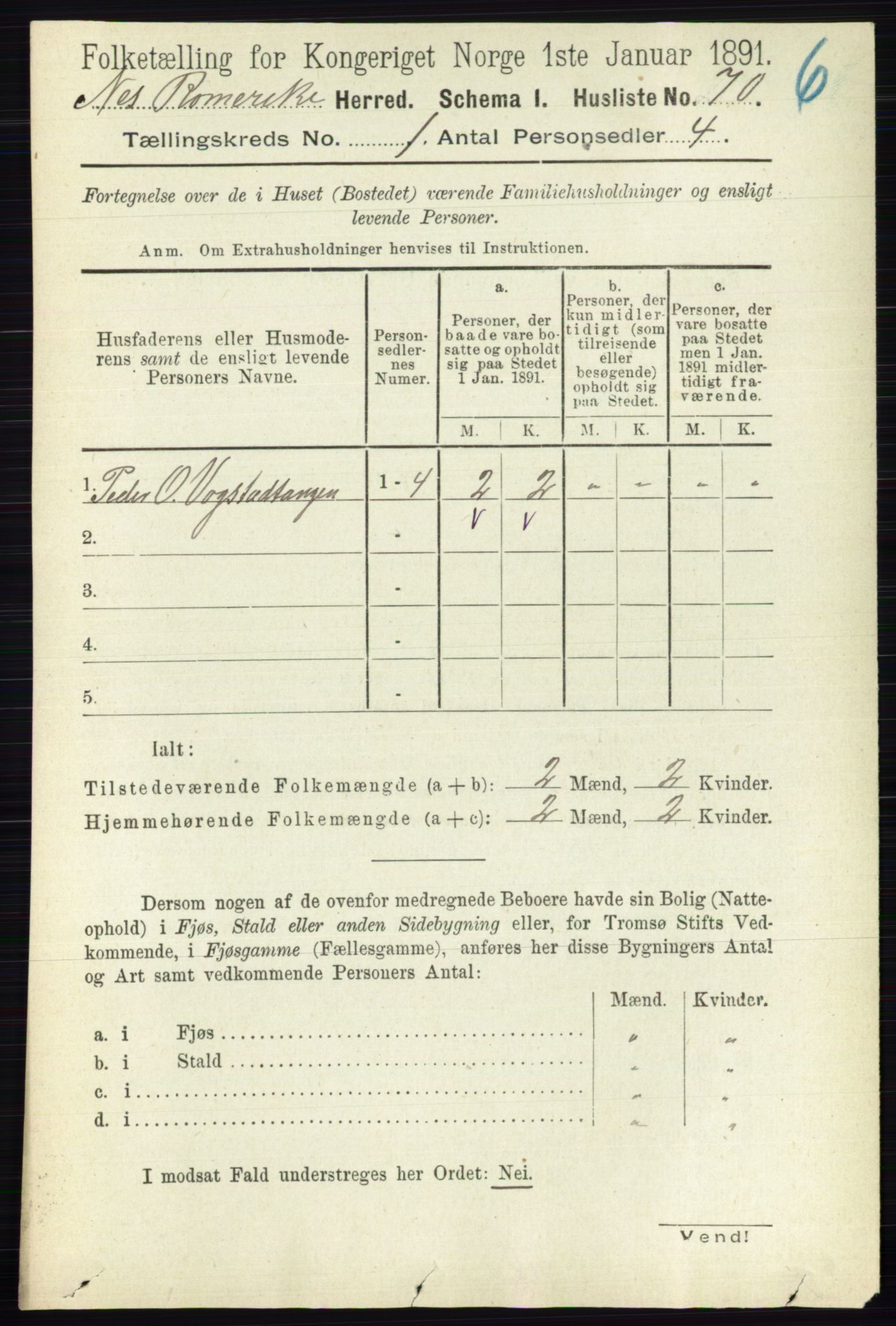 RA, 1891 census for 0236 Nes, 1891, p. 114