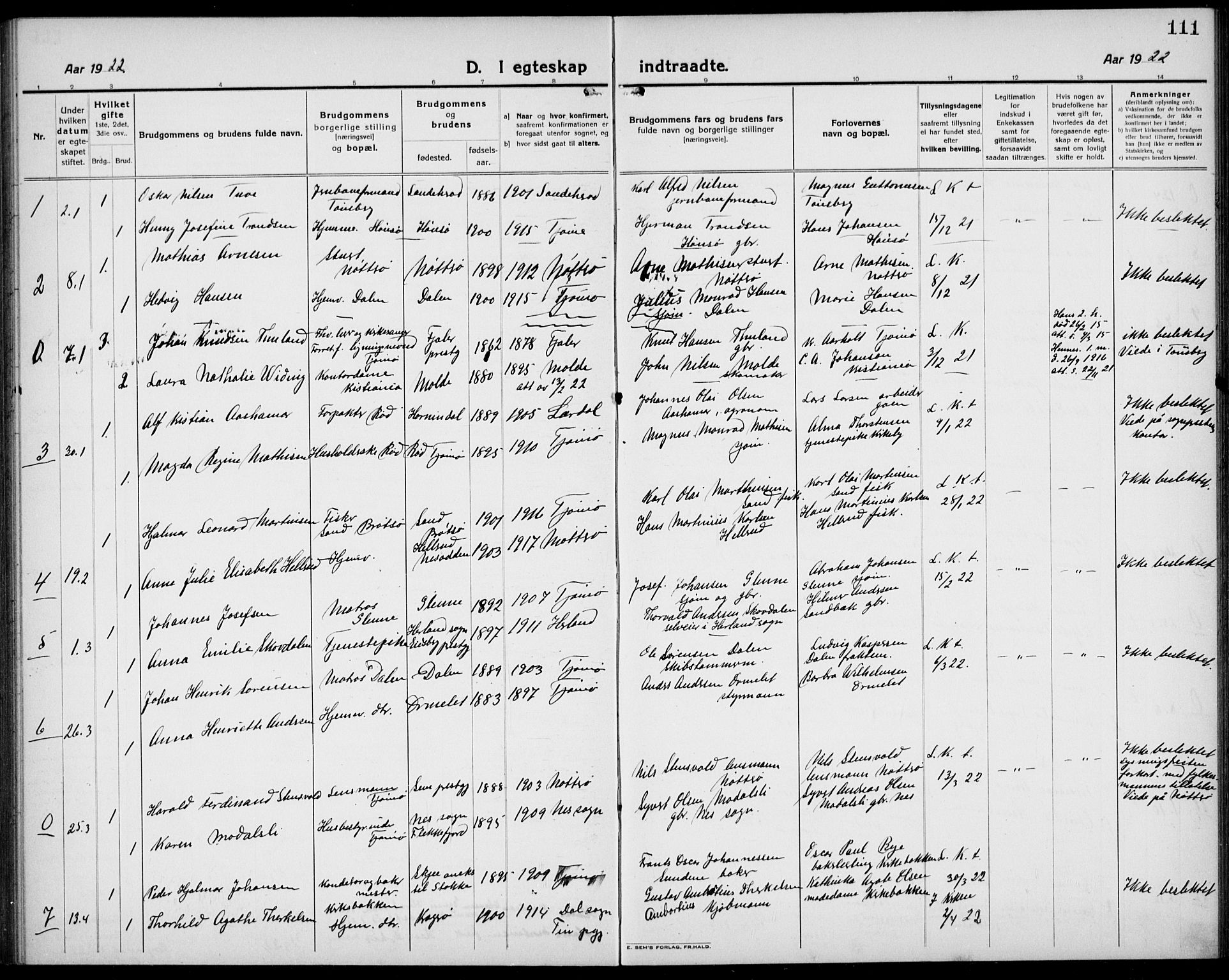 Tjøme kirkebøker, SAKO/A-328/G/Ga/L0003: Parish register (copy) no. 3, 1921-1935, p. 111