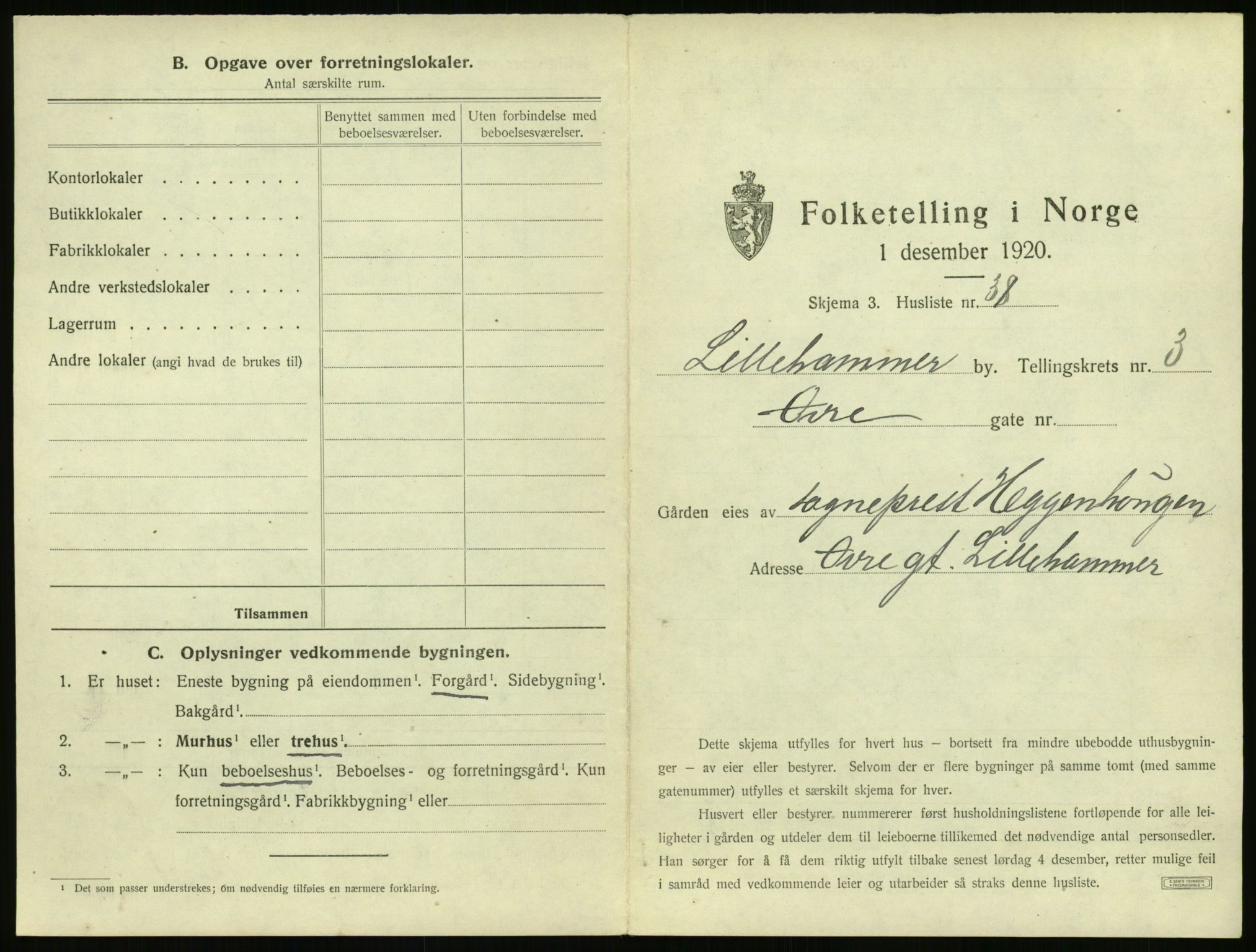 SAH, 1920 census for Lillehammer, 1920, p. 380