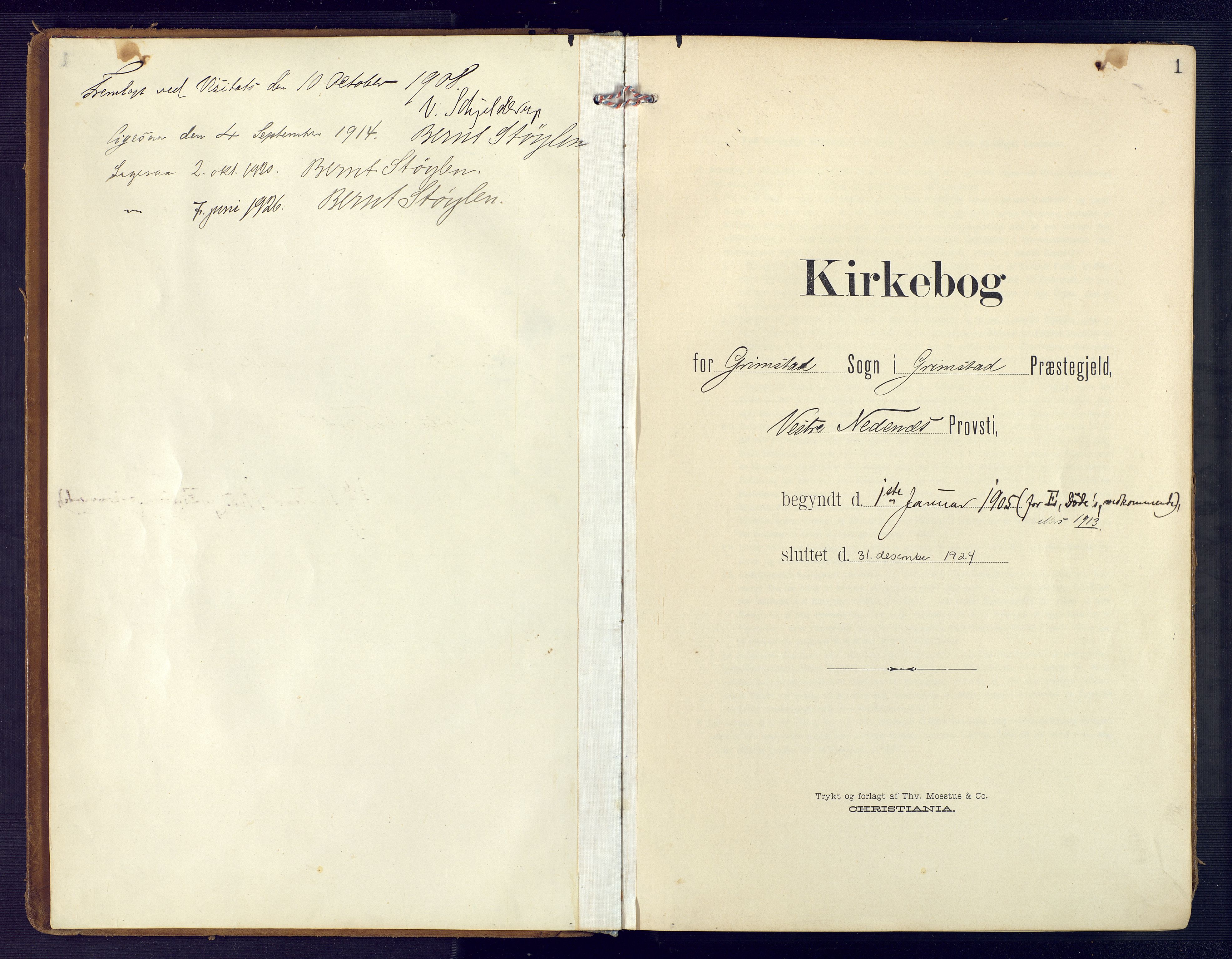 Grimstad sokneprestkontor, SAK/1111-0017/F/Fa/L0005: Parish register (official) no. A 4, 1911-1924, p. 1