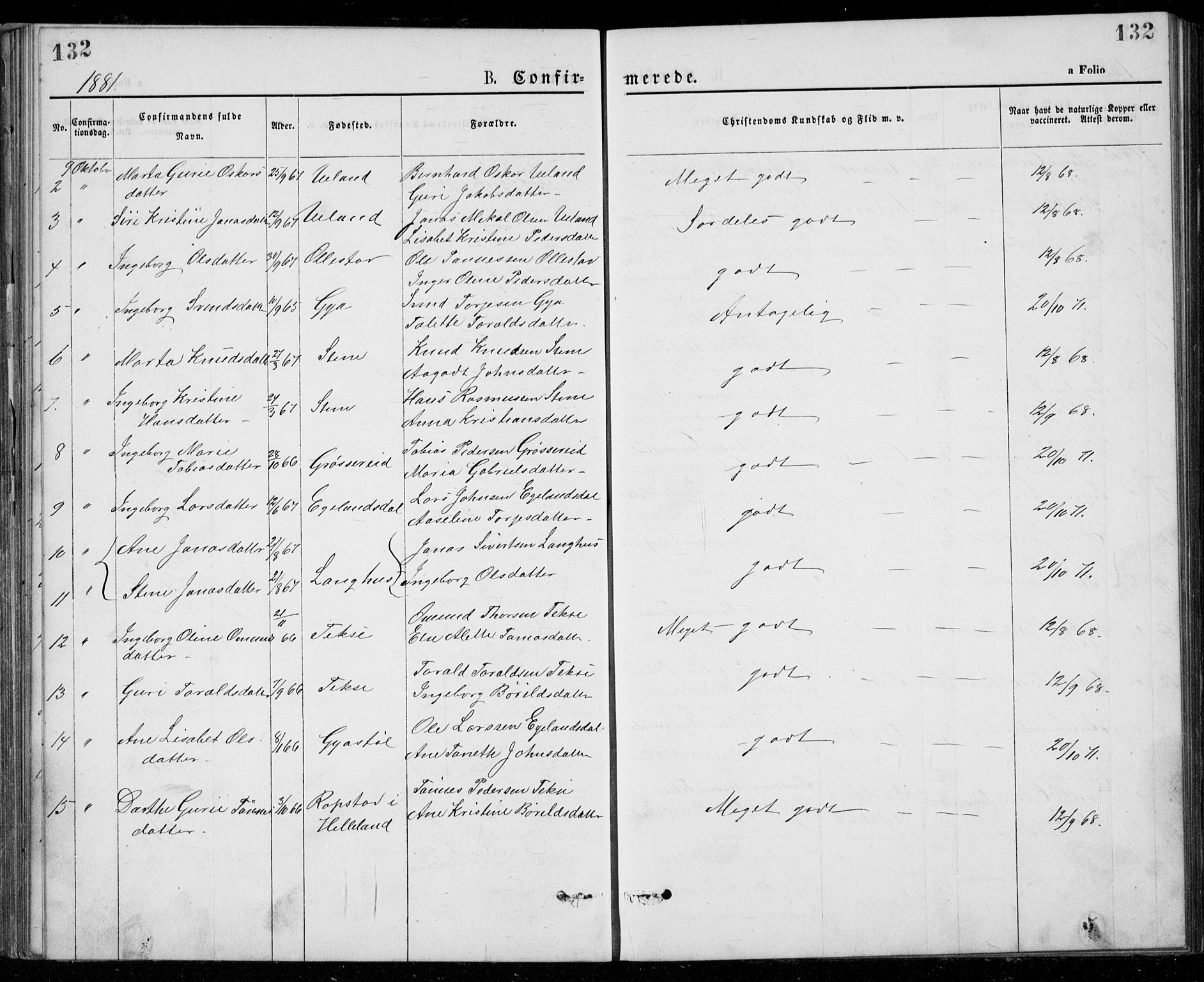 Lund sokneprestkontor, SAST/A-101809/S07/L0005: Parish register (copy) no. B 5, 1875-1889, p. 132