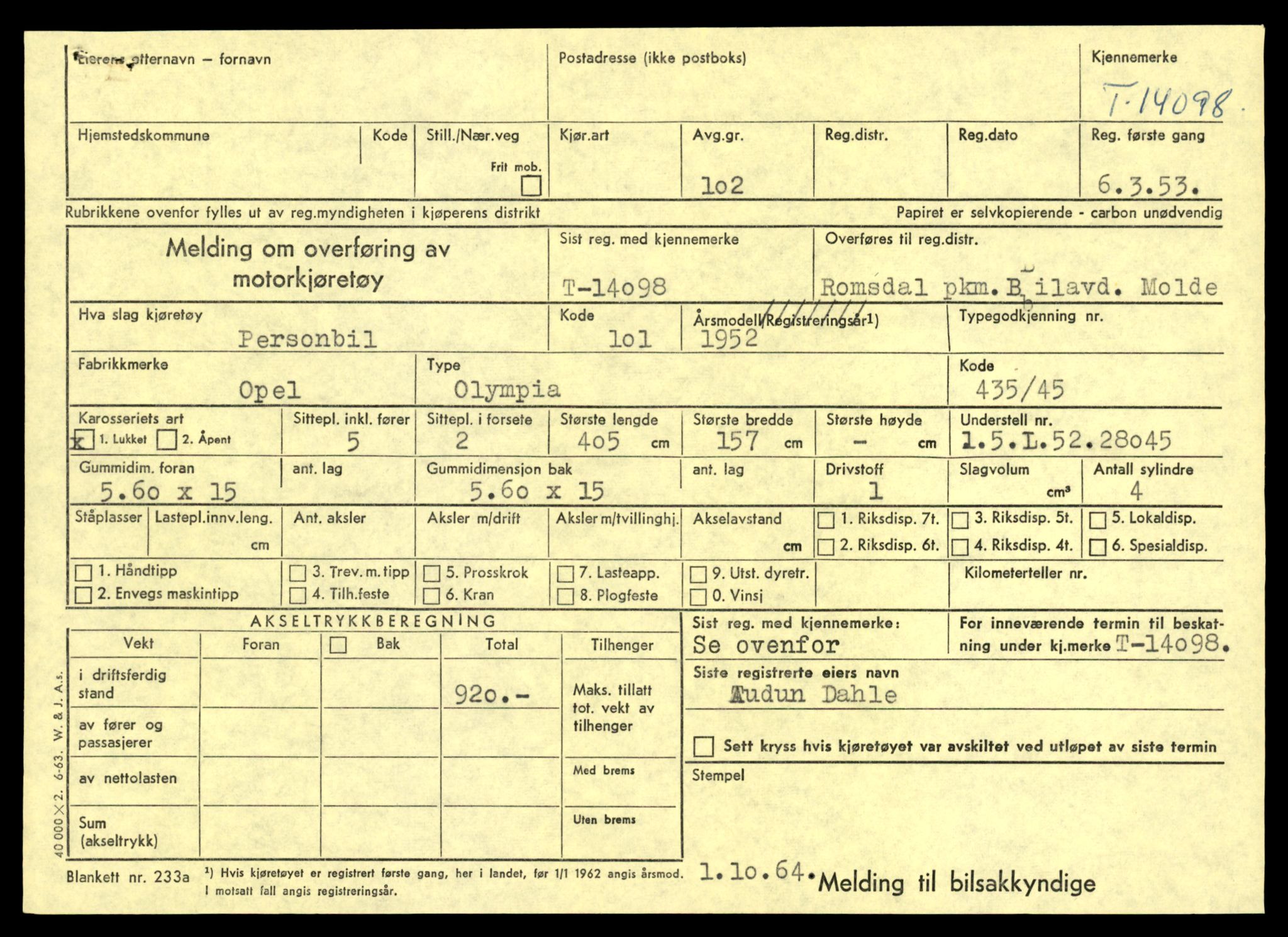 Møre og Romsdal vegkontor - Ålesund trafikkstasjon, AV/SAT-A-4099/F/Fe/L0043: Registreringskort for kjøretøy T 14080 - T 14204, 1927-1998, p. 459