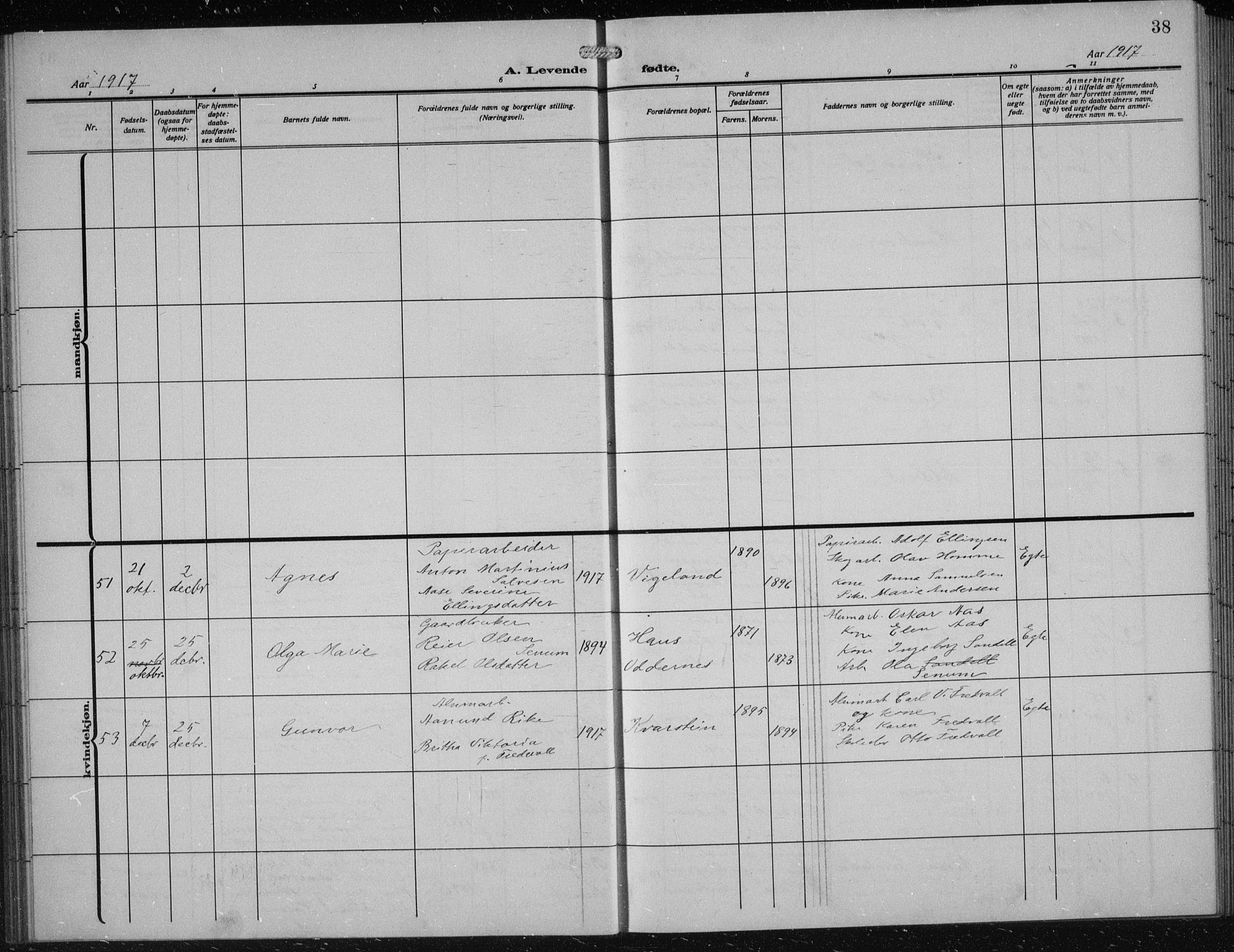 Vennesla sokneprestkontor, AV/SAK-1111-0045/Fb/Fbb/L0006: Parish register (copy) no. B 6, 1914-1921, p. 38