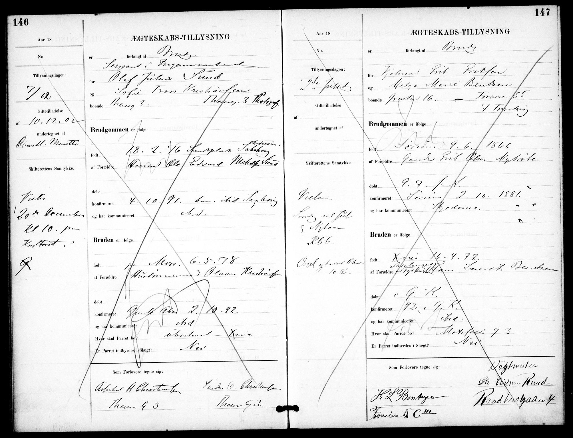 Garnisonsmenigheten Kirkebøker, AV/SAO-A-10846/H/Ha/L0008: Banns register no. I 8, 1894-1908, p. 146-147