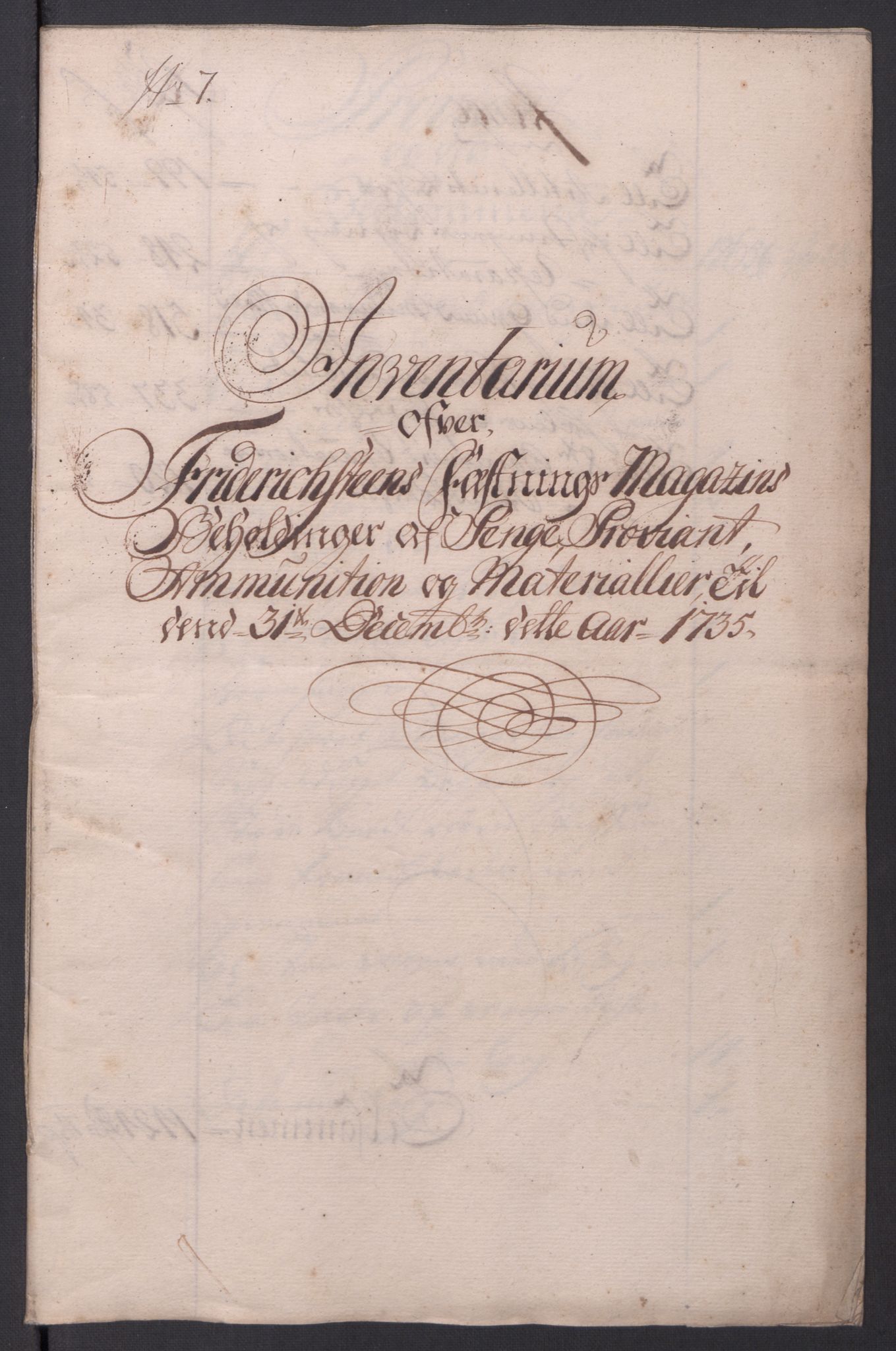 Kommanderende general (KG I) med Det norske krigsdirektorium, AV/RA-EA-5419/D/L0154: Fredriksten festning: Brev, inventarfortegnelser og regnskapsekstrakter, 1730-1739, p. 361