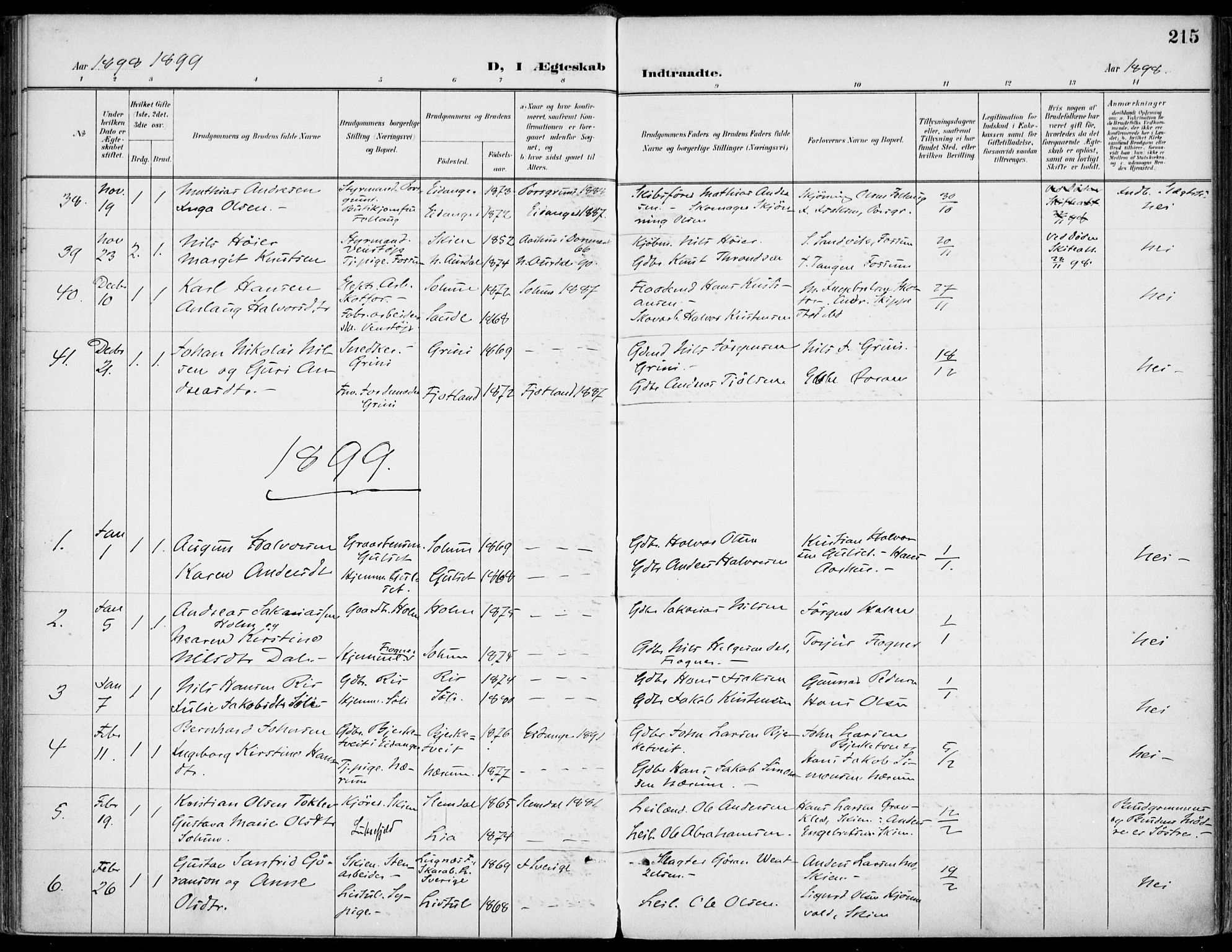 Gjerpen kirkebøker, SAKO/A-265/F/Fa/L0011: Parish register (official) no. I 11, 1896-1904, p. 215