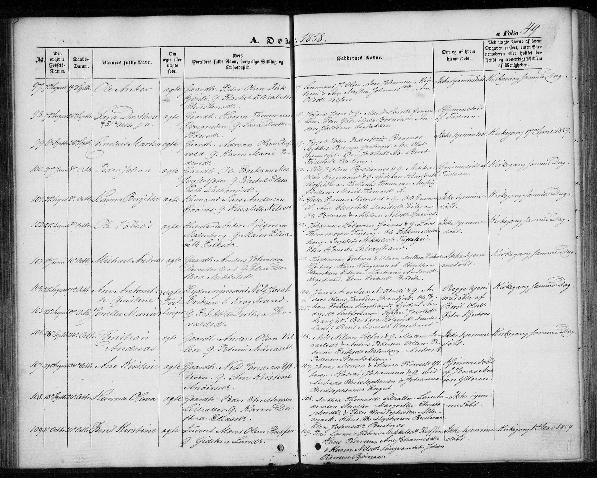 Ministerialprotokoller, klokkerbøker og fødselsregistre - Nordland, AV/SAT-A-1459/827/L0392: Parish register (official) no. 827A04, 1853-1866, p. 49