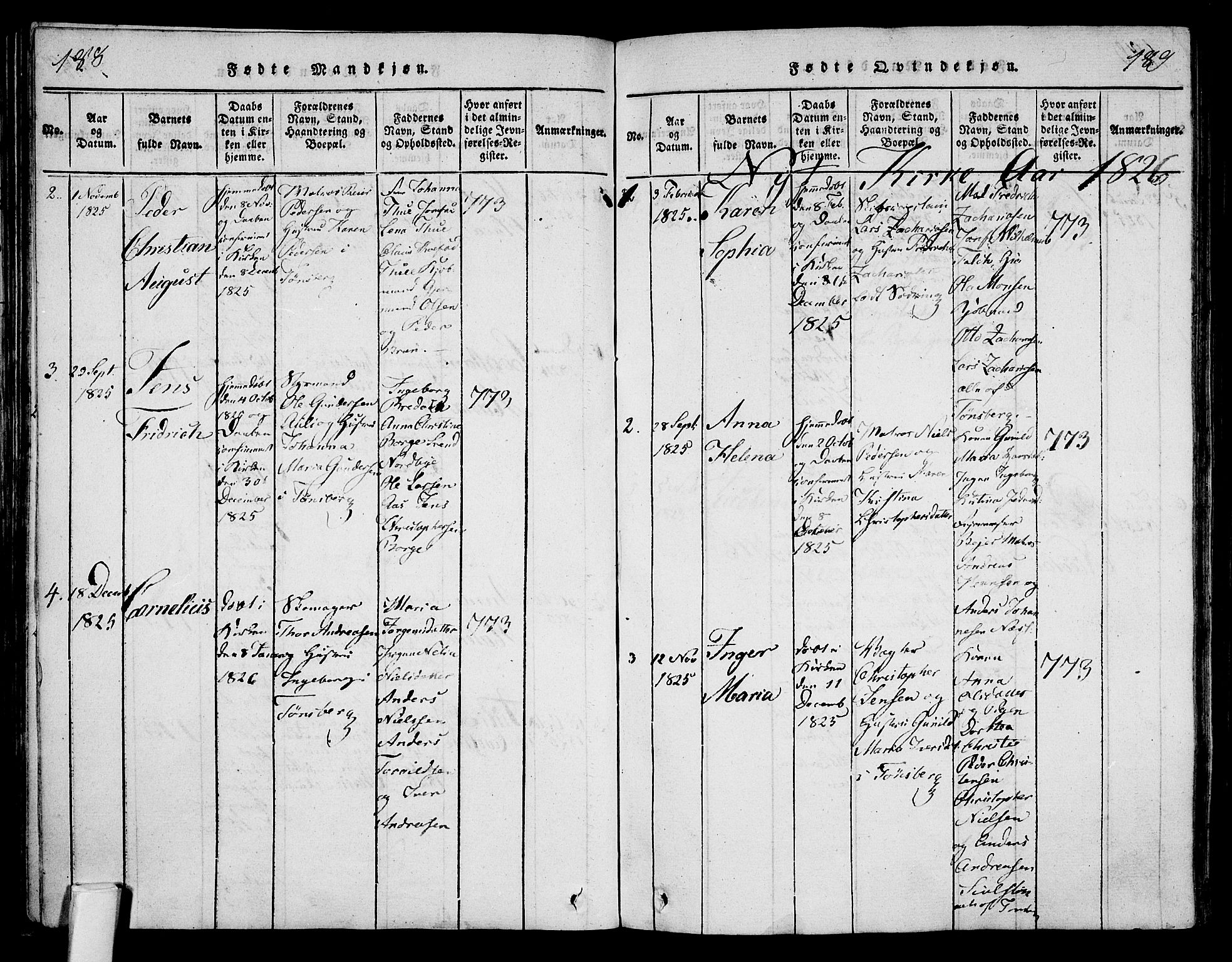 Tønsberg kirkebøker, AV/SAKO-A-330/F/Fa/L0004: Parish register (official) no. I 4, 1813-1826, p. 188-189