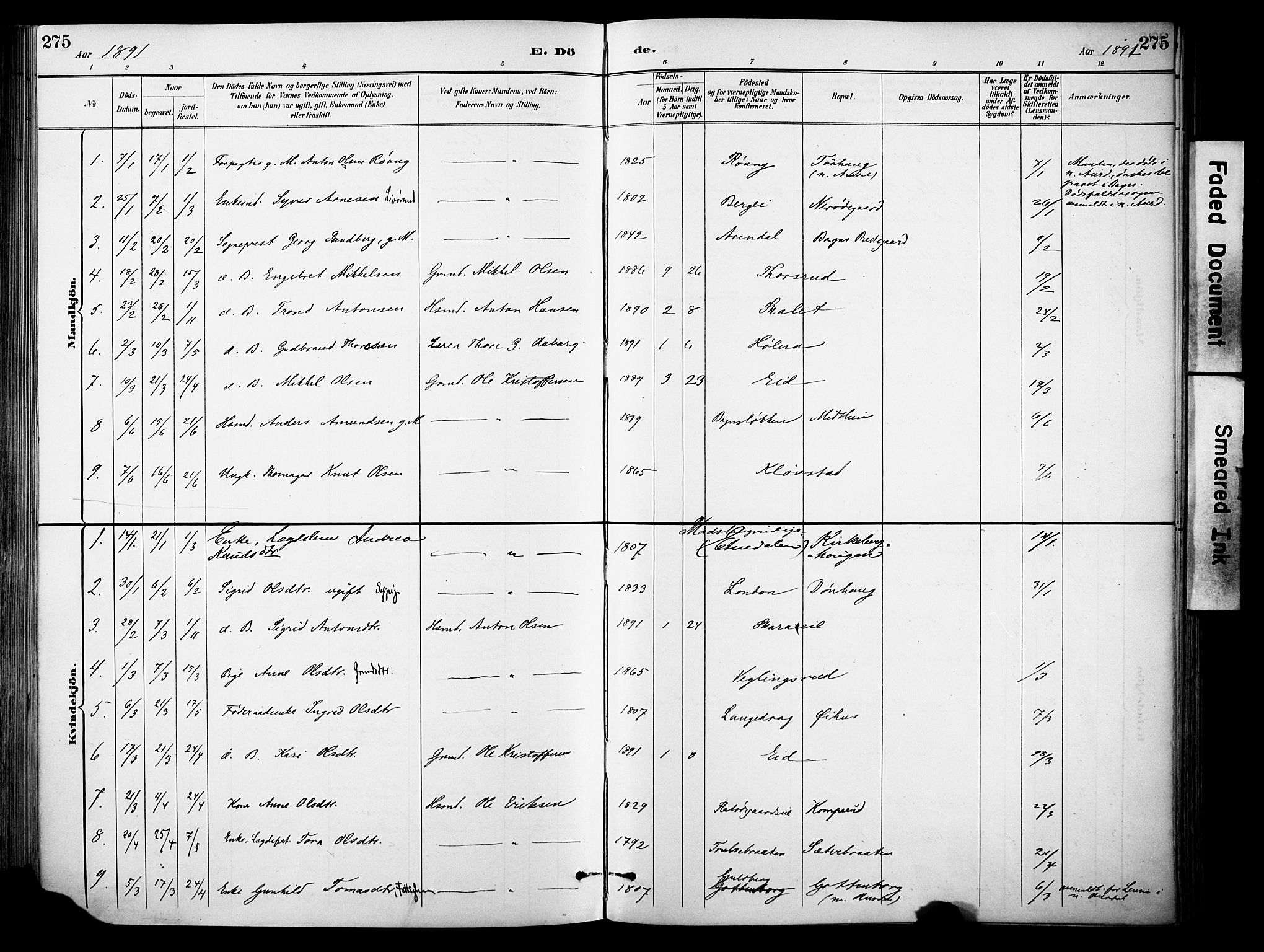 Sør-Aurdal prestekontor, SAH/PREST-128/H/Ha/Haa/L0009: Parish register (official) no. 9, 1886-1906, p. 275