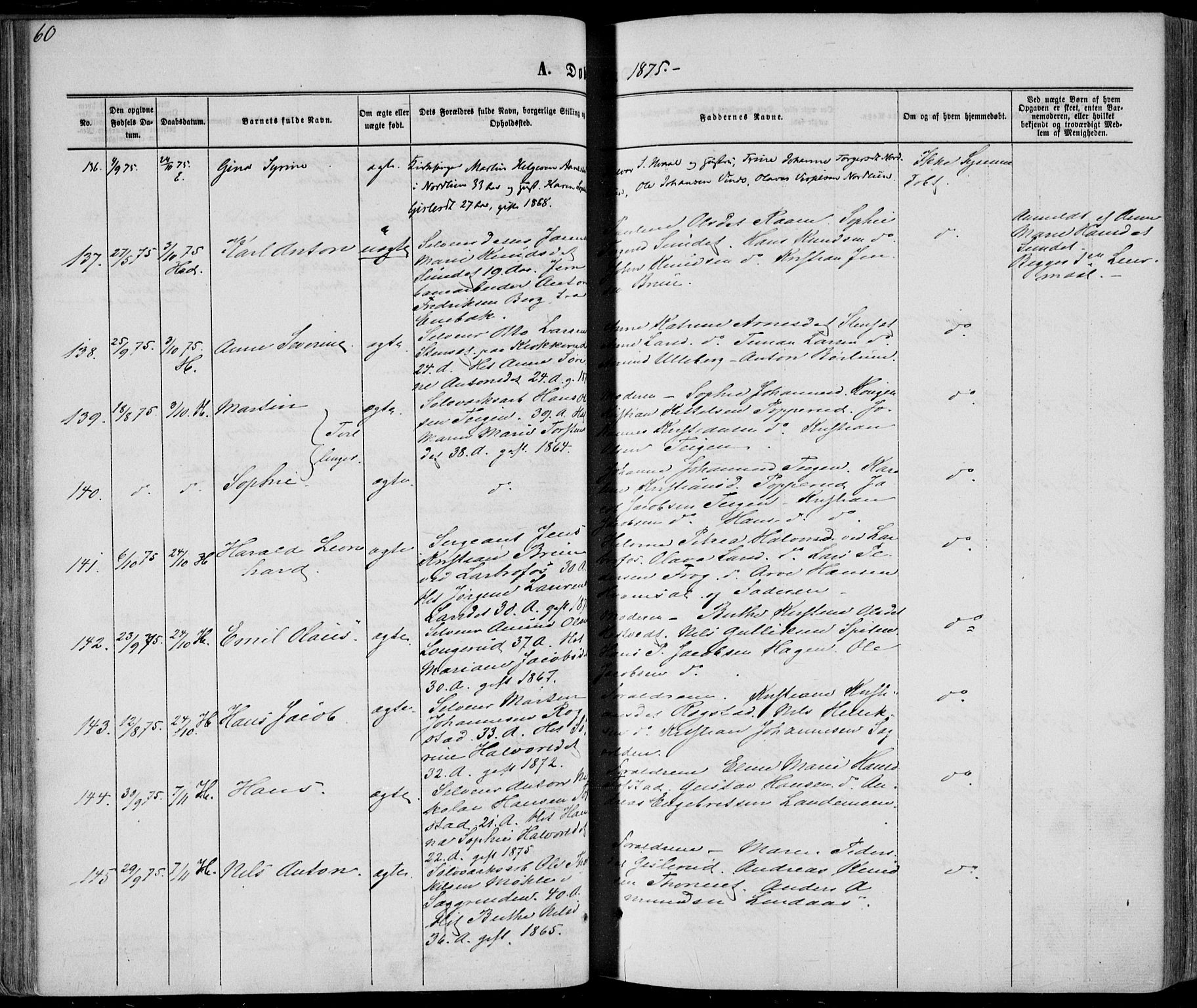 Sandsvær kirkebøker, AV/SAKO-A-244/F/Fa/L0007: Parish register (official) no. I 7, 1869-1877, p. 60