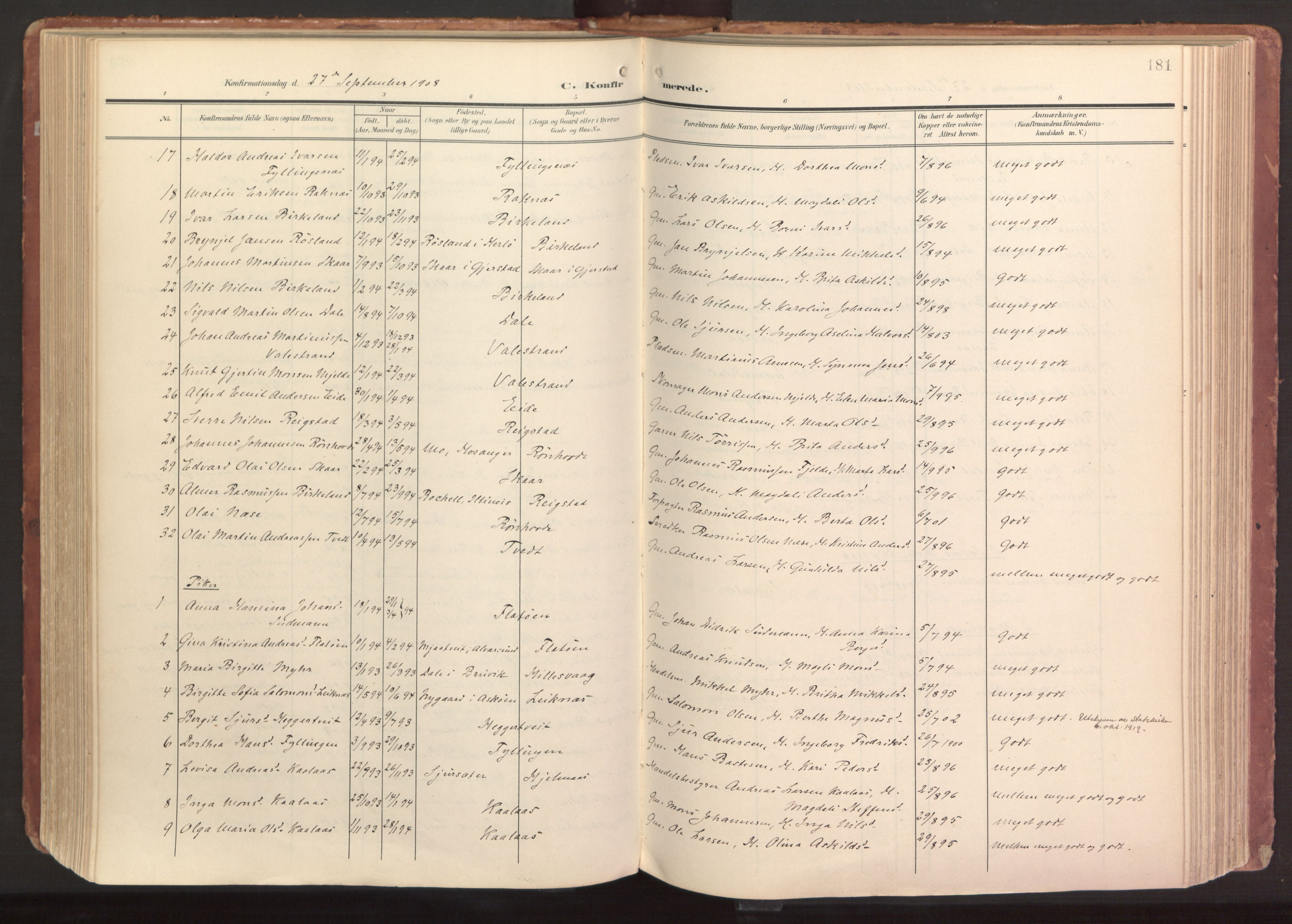 Hamre sokneprestembete, AV/SAB-A-75501/H/Ha/Haa/Haab/L0002: Parish register (official) no. B 2, 1905-1924, p. 181