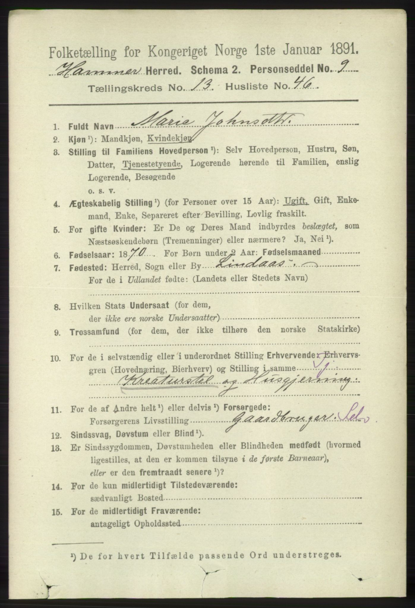 RA, 1891 census for 1254 Hamre, 1891, p. 4348