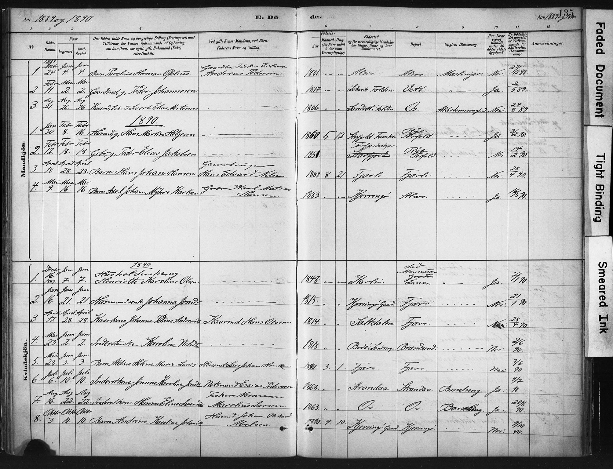 Ministerialprotokoller, klokkerbøker og fødselsregistre - Nordland, AV/SAT-A-1459/803/L0071: Parish register (official) no. 803A01, 1881-1897, p. 135